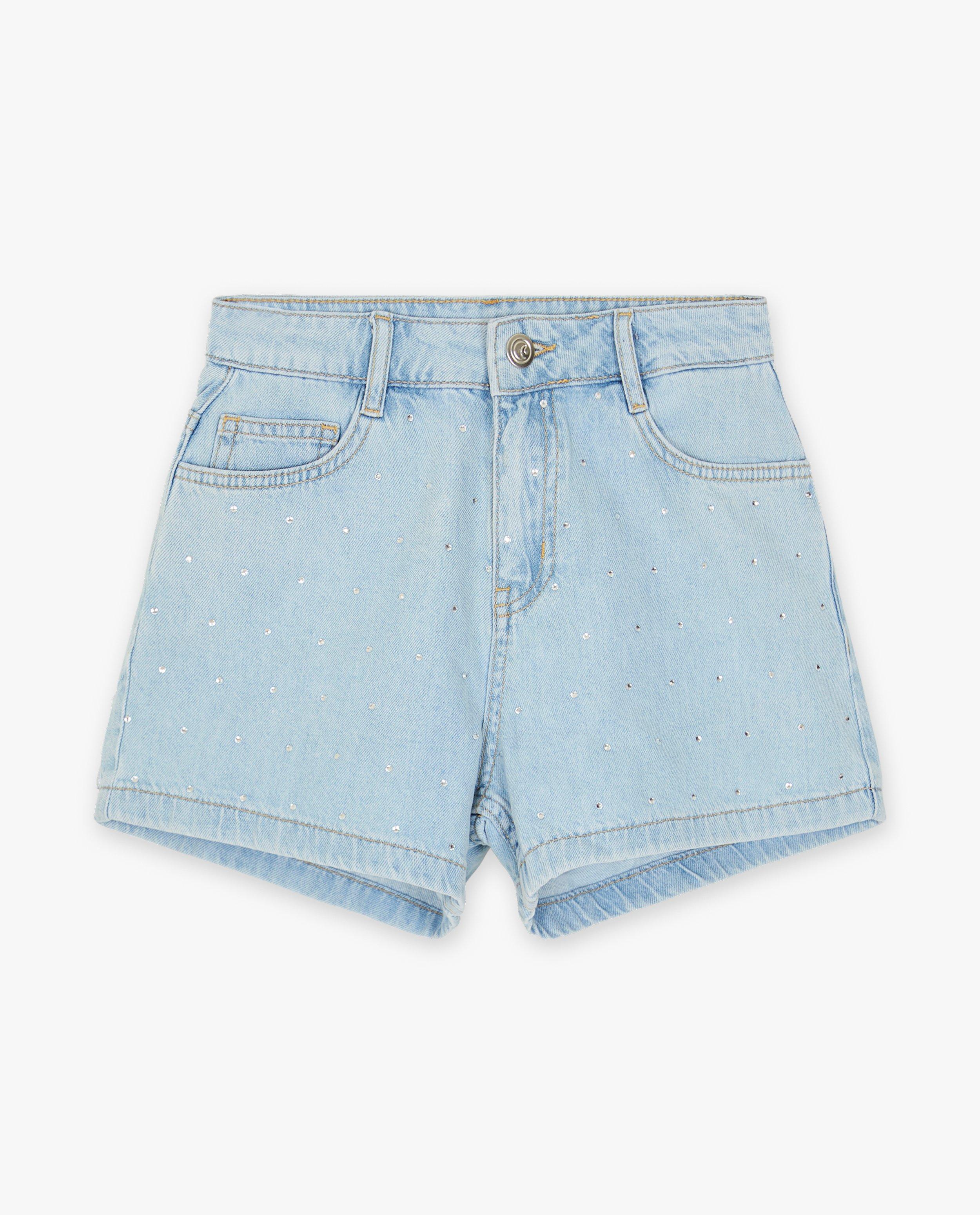 Shorten - Jeansshort met strass-steentjes