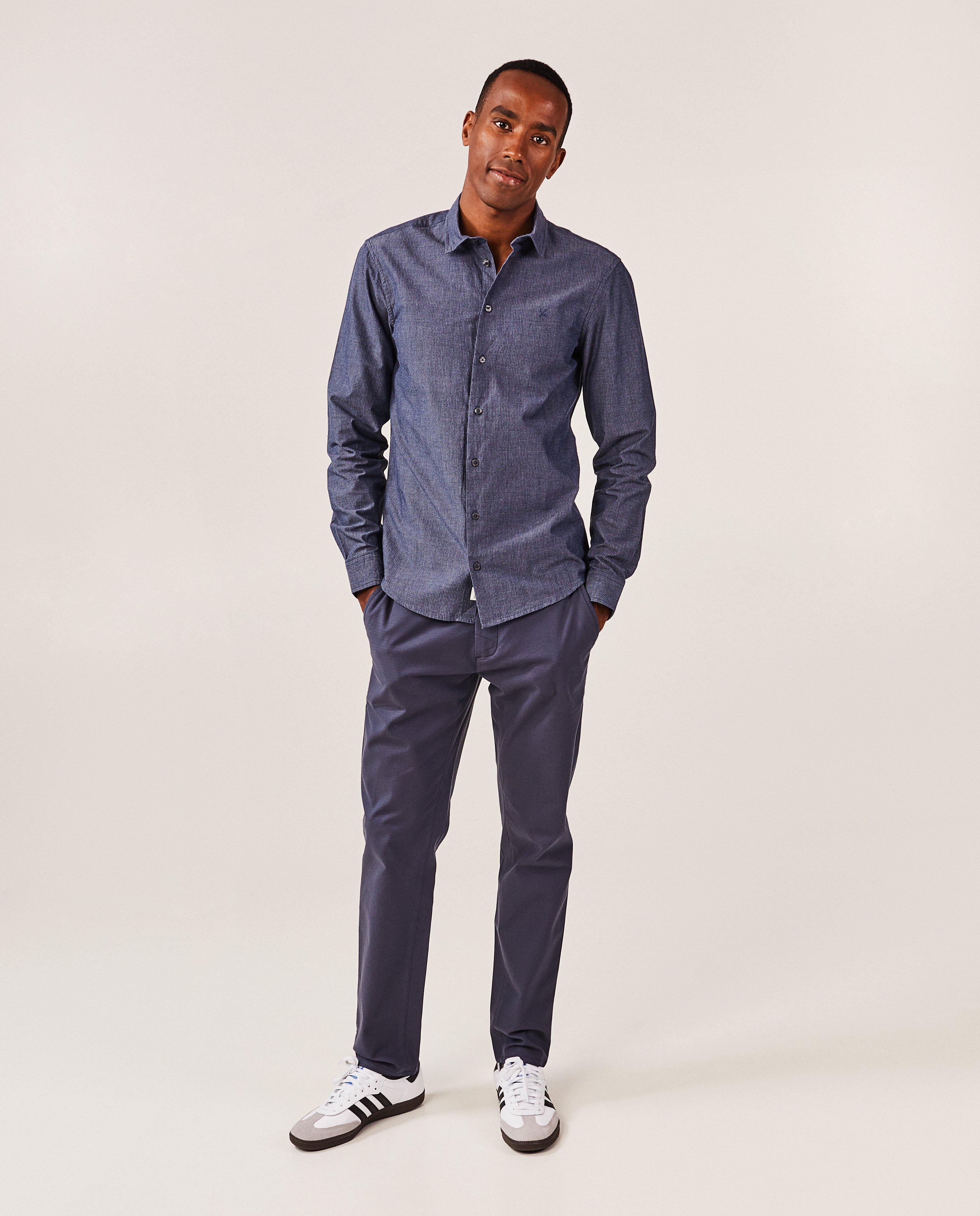 Blauw hemd met microprint, slim fit - null - League Danois