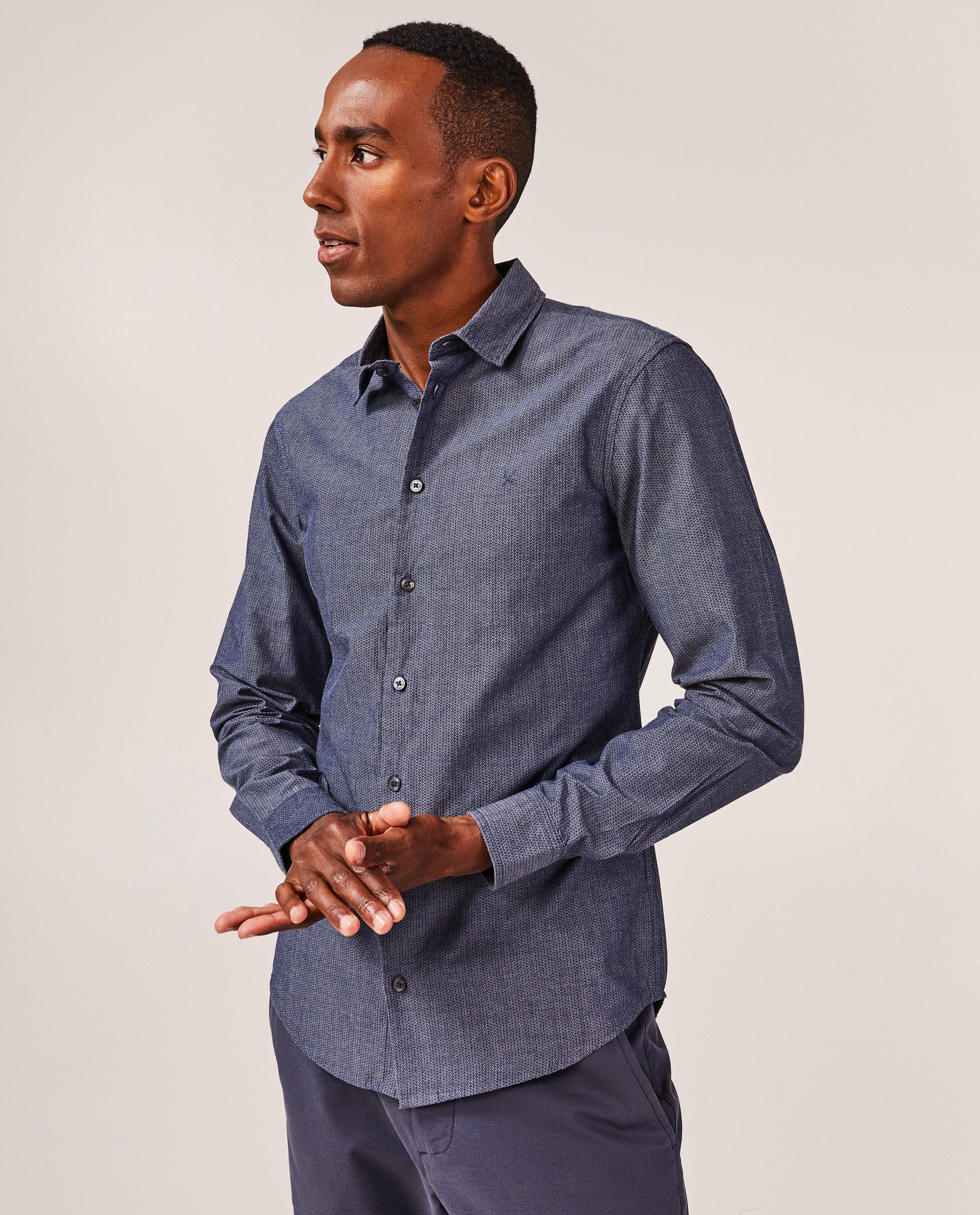 Hemden - Blauw hemd met microprint, slim fit