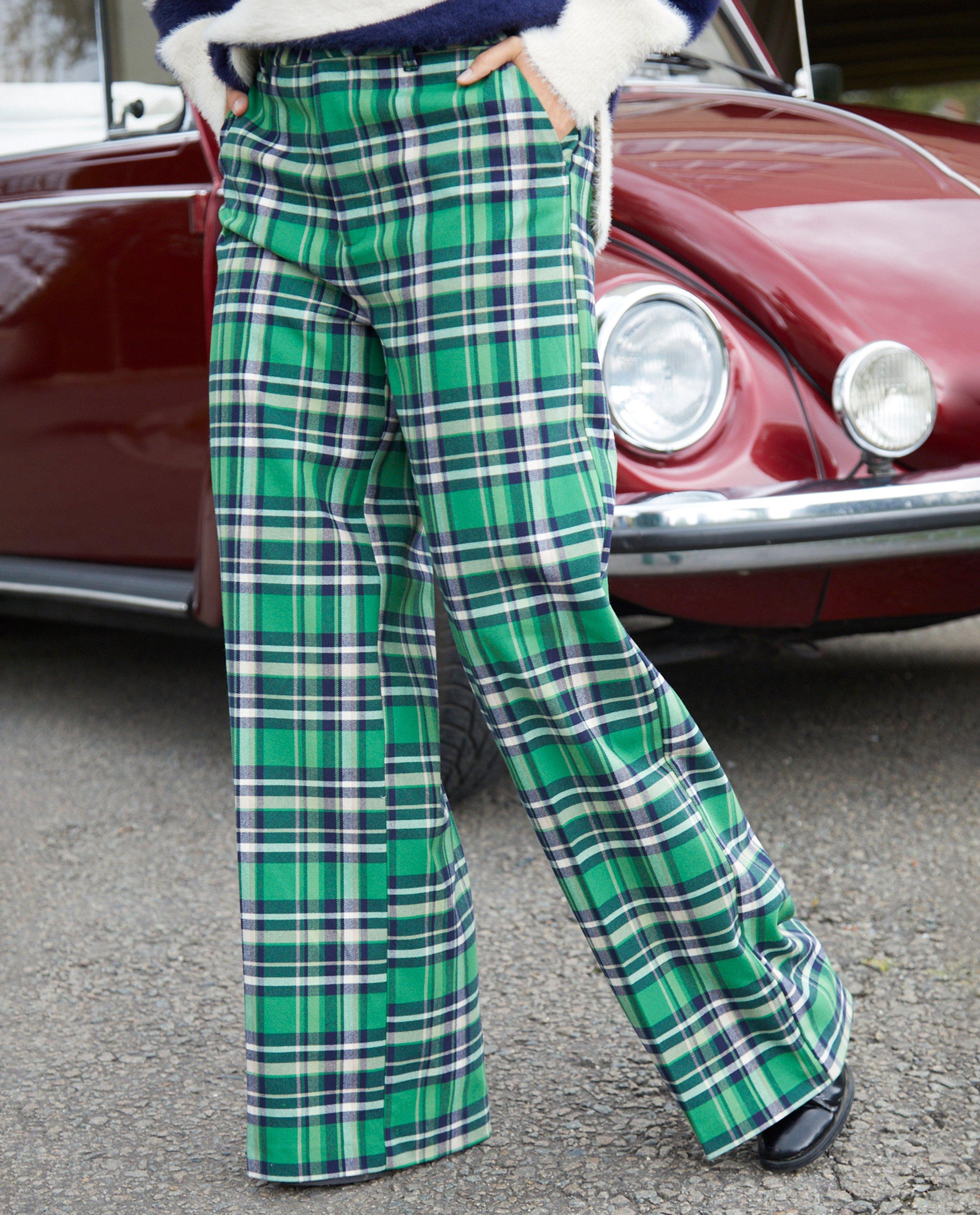 Pantalons - Pantalon en flanelle à carreaux, coupe à jambes larges
