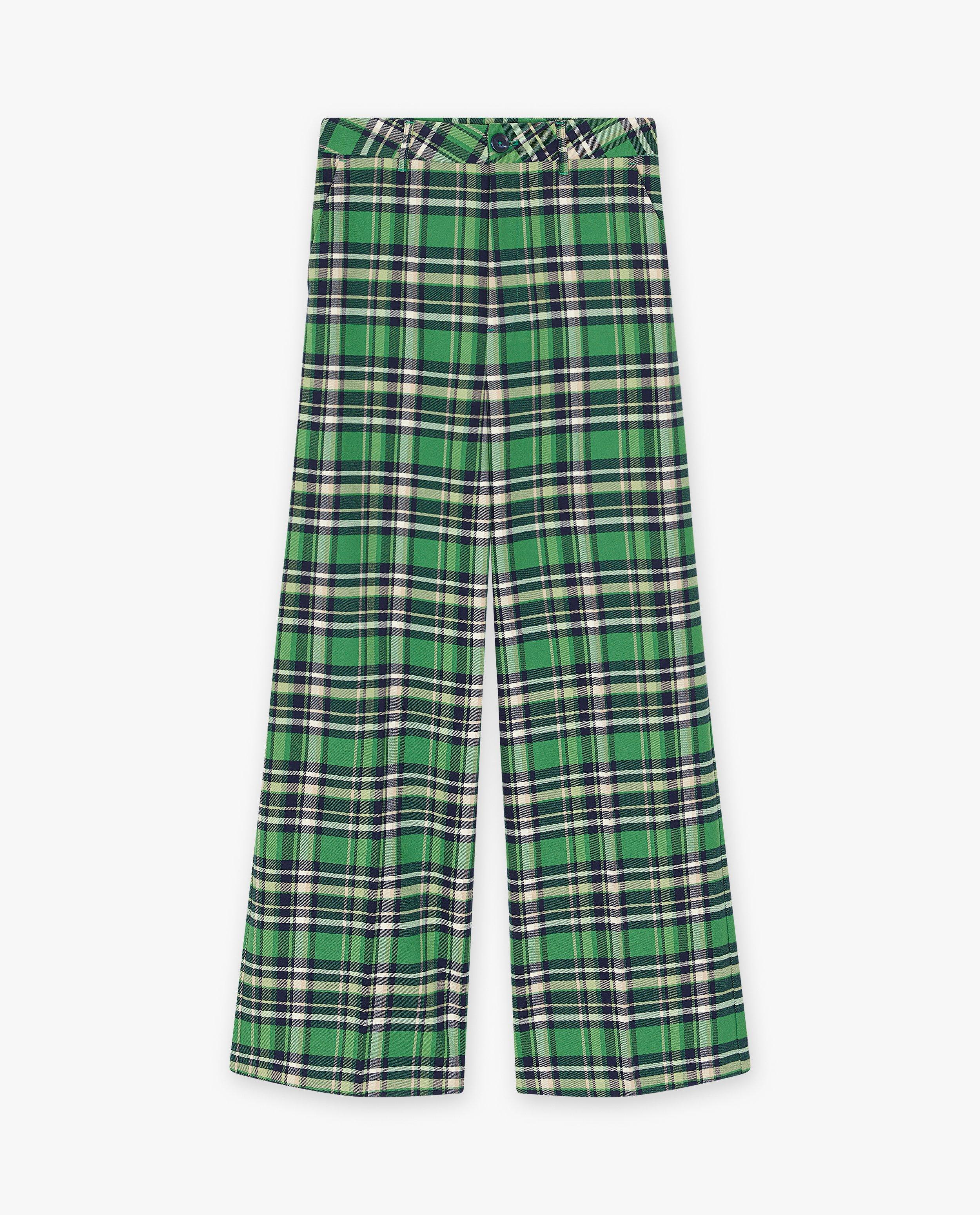 Pantalons - Pantalon en flanelle à carreaux, coupe à jambes larges