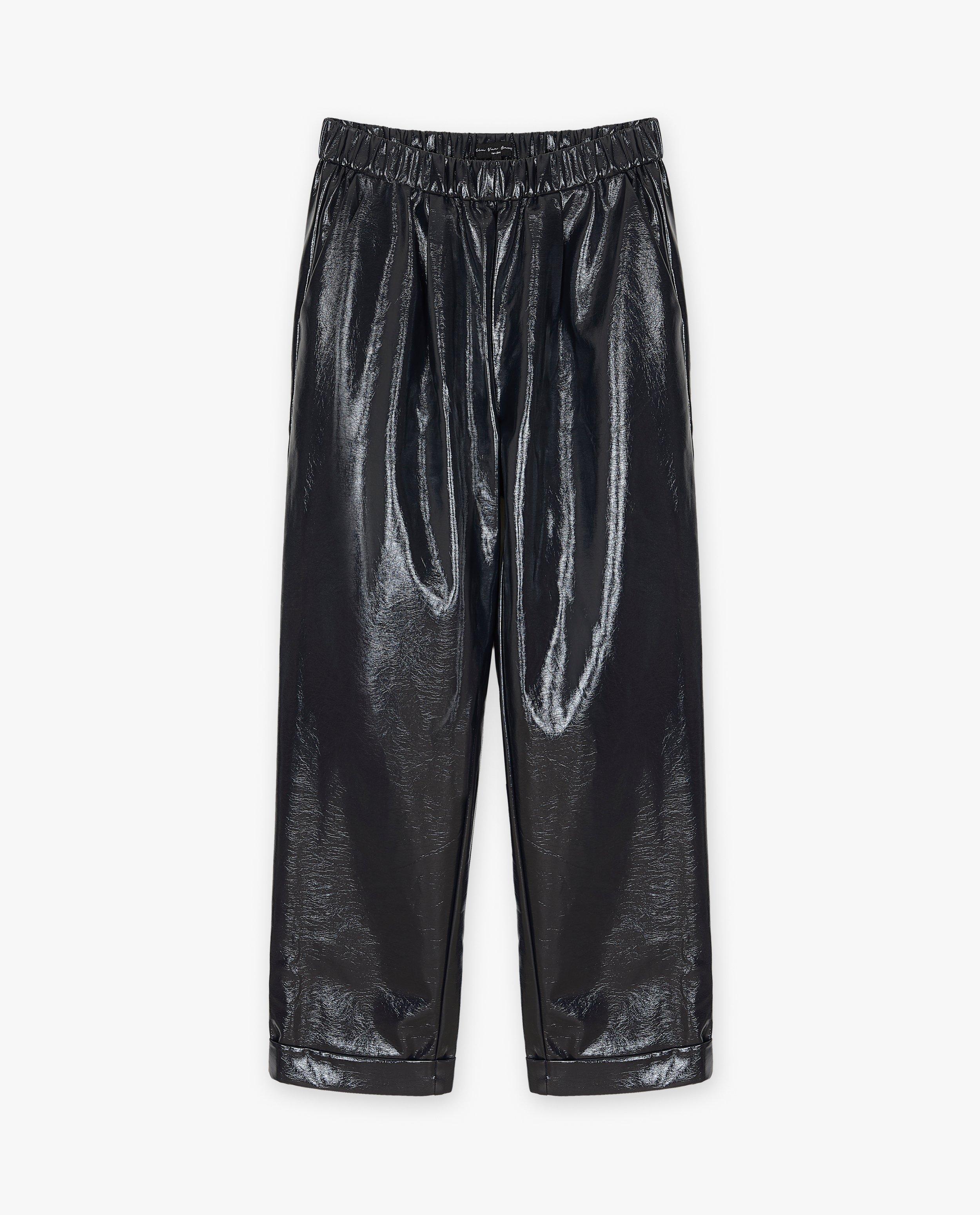 Pantalons - Pantalon bleu foncé en matière laquée