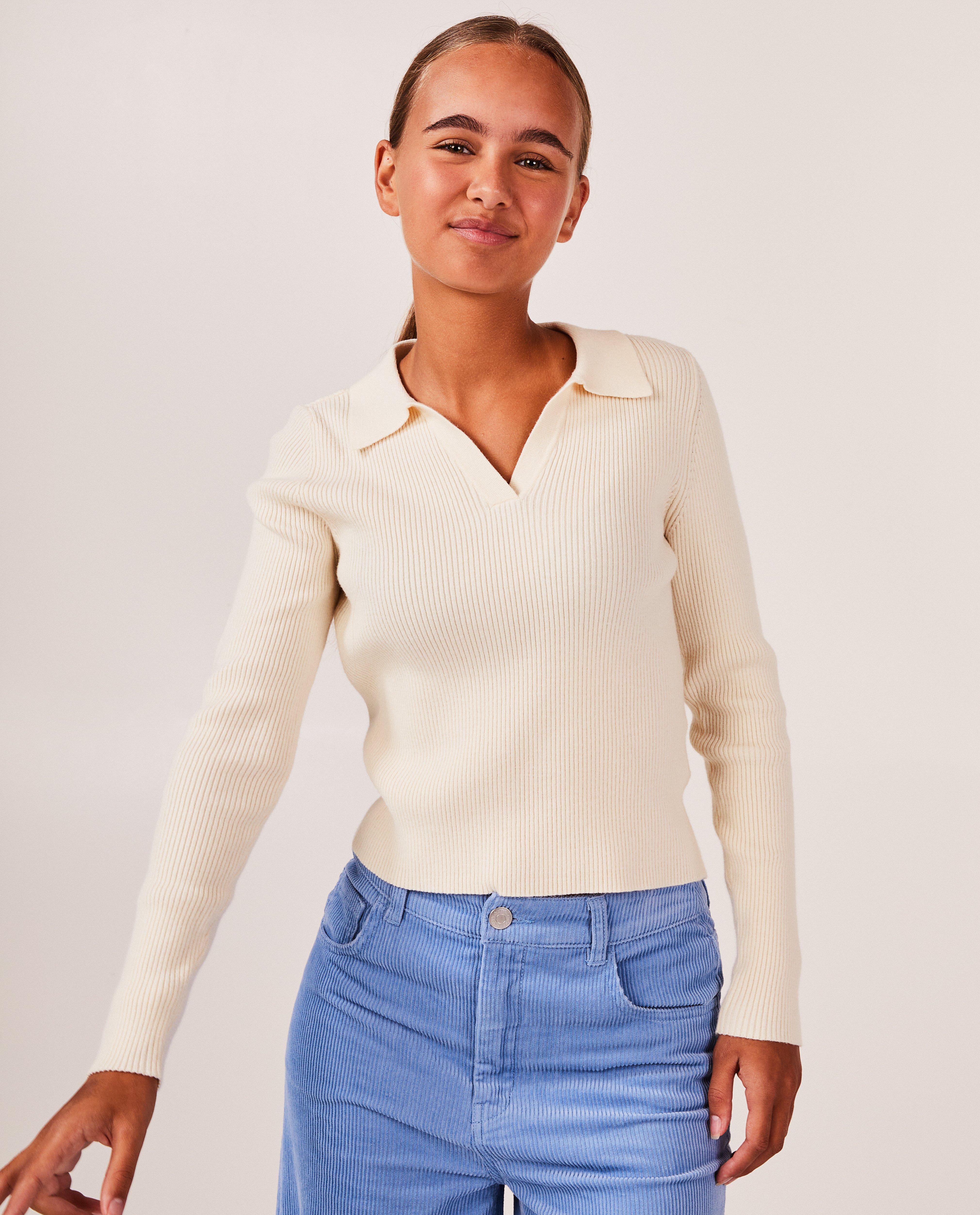 Truien - Beige trui met rib
