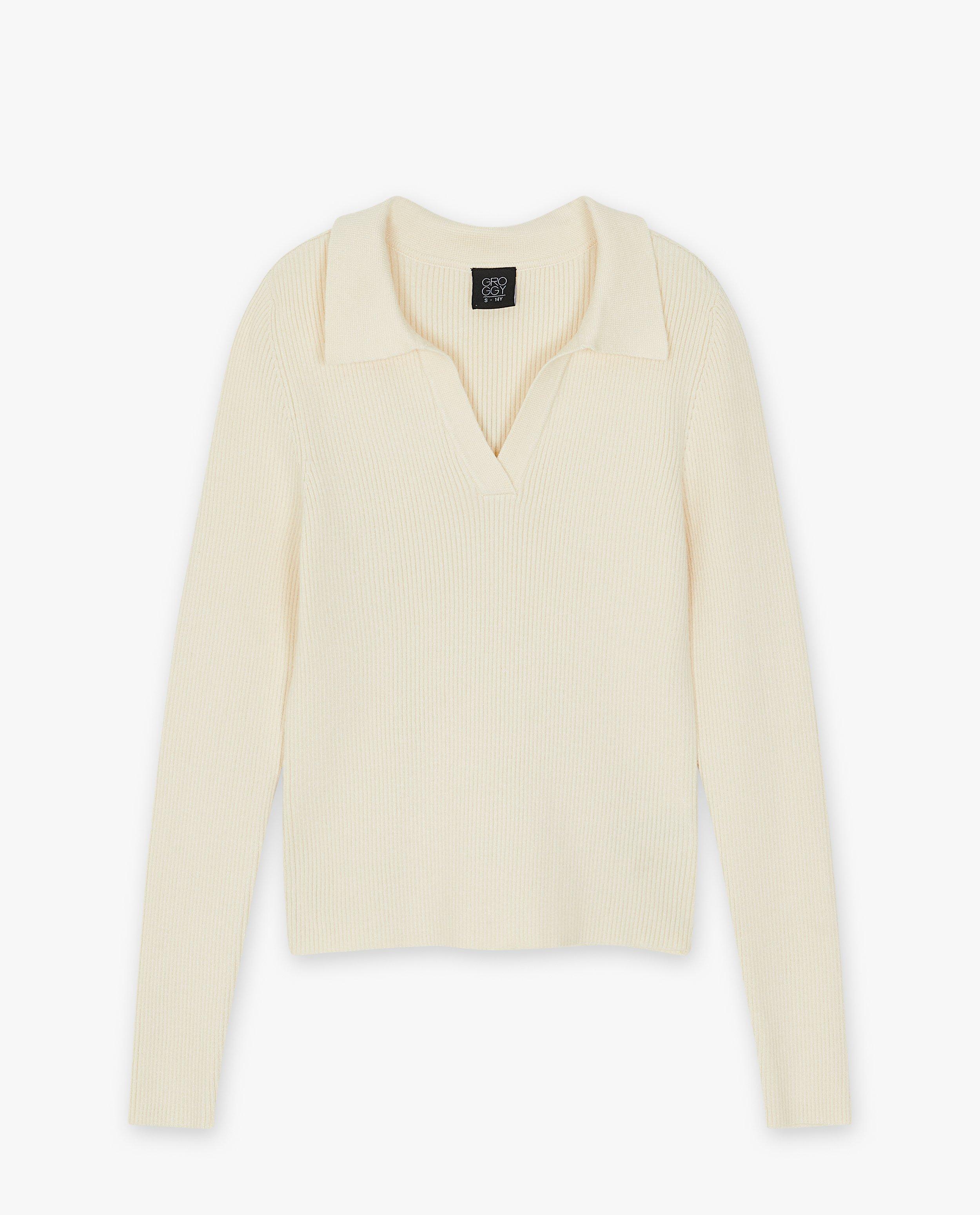 Truien - Beige trui met rib