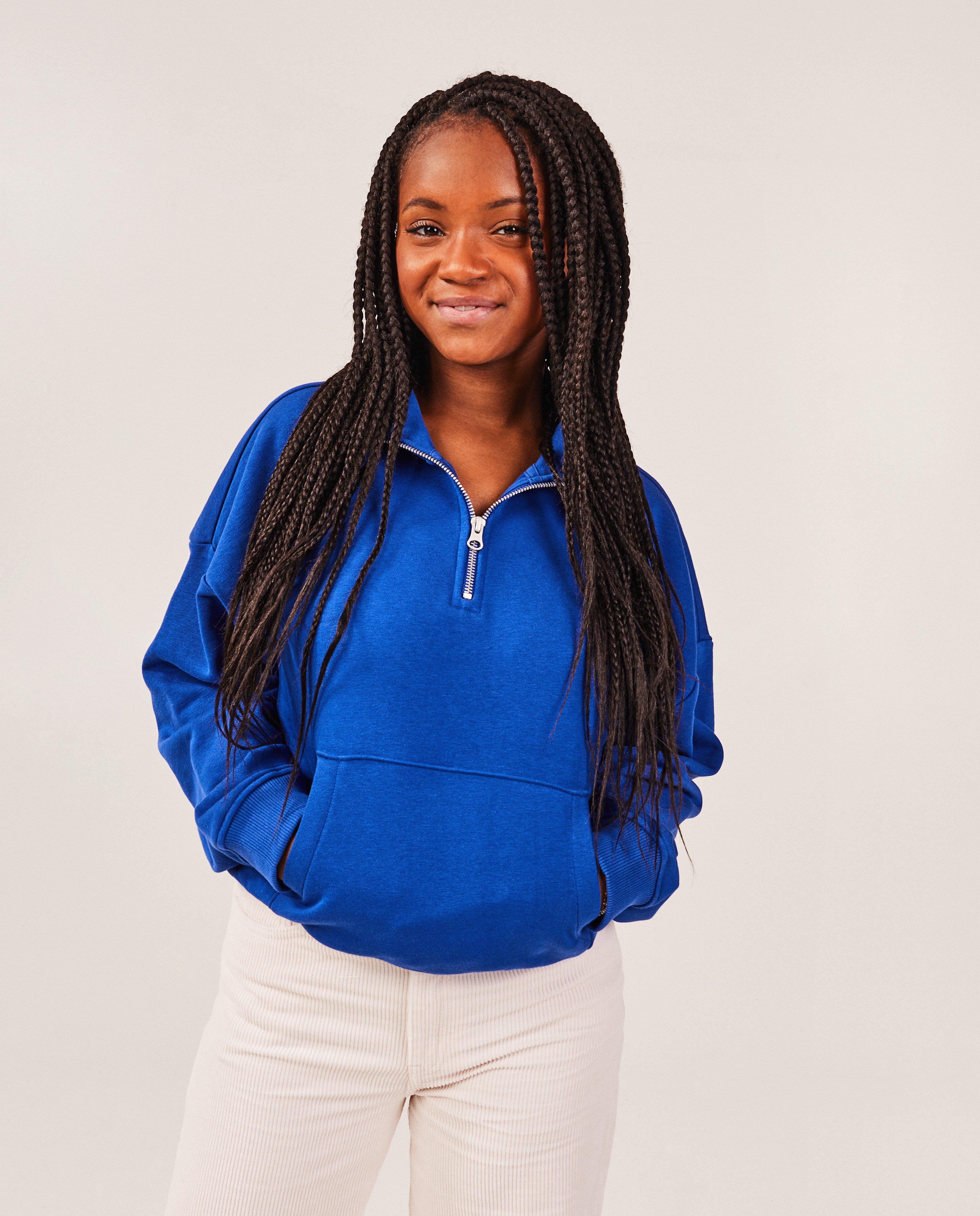 Sweats - Sweat bleu avec une courte fermeture à glissière