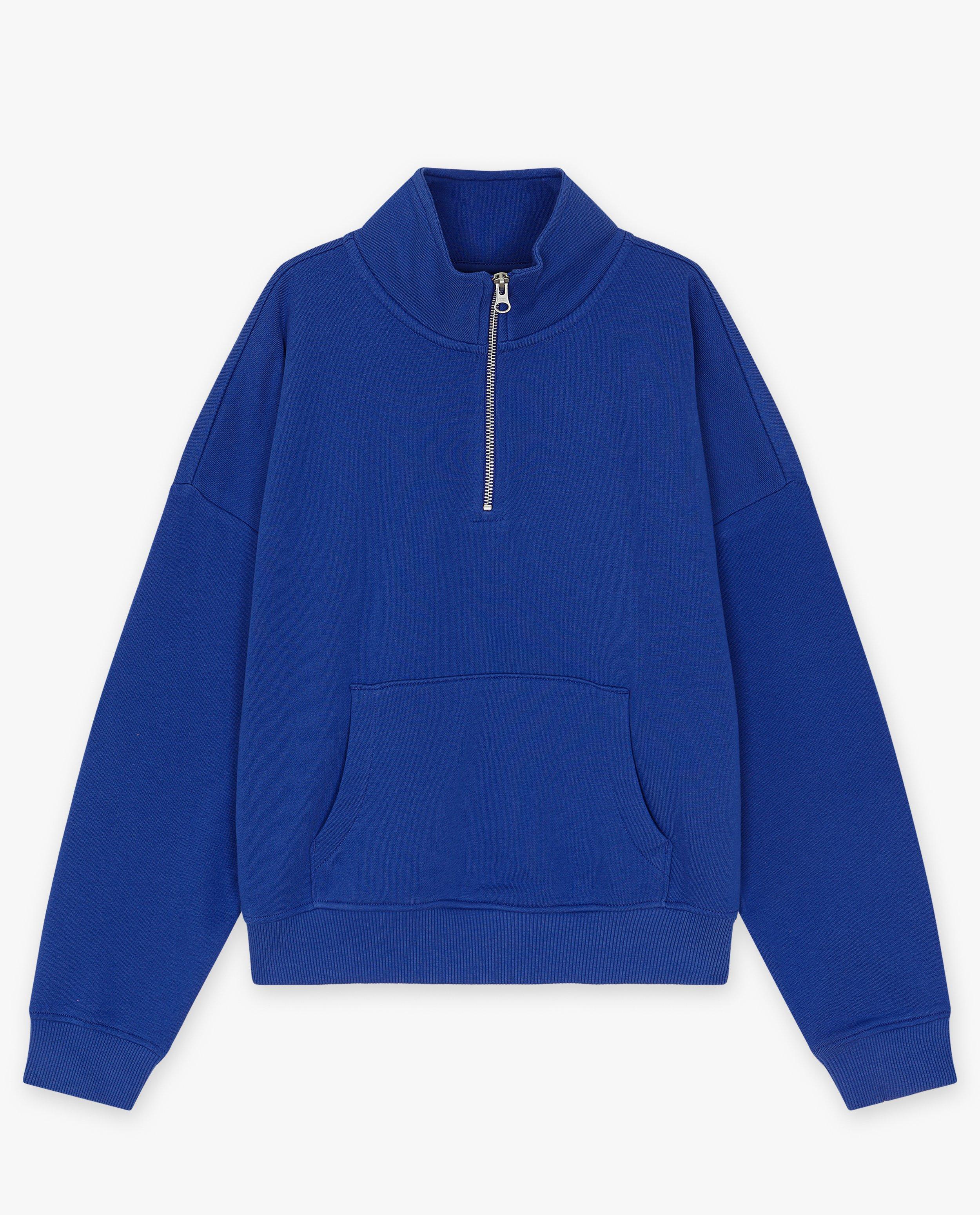 Sweats - Sweat bleu avec une courte fermeture à glissière