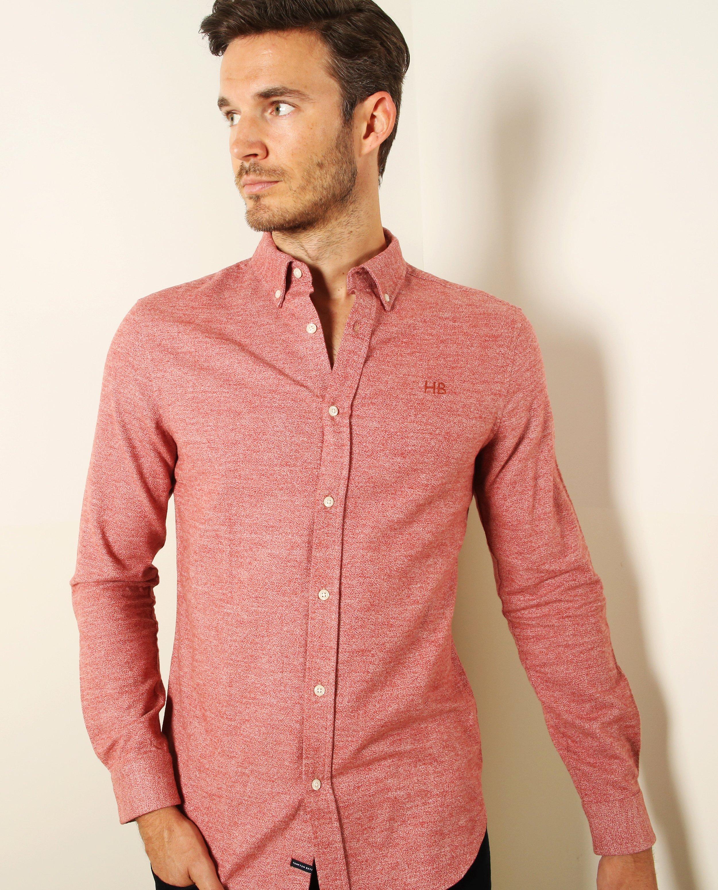 Hemden - Roze flanellen hemd, slim fit