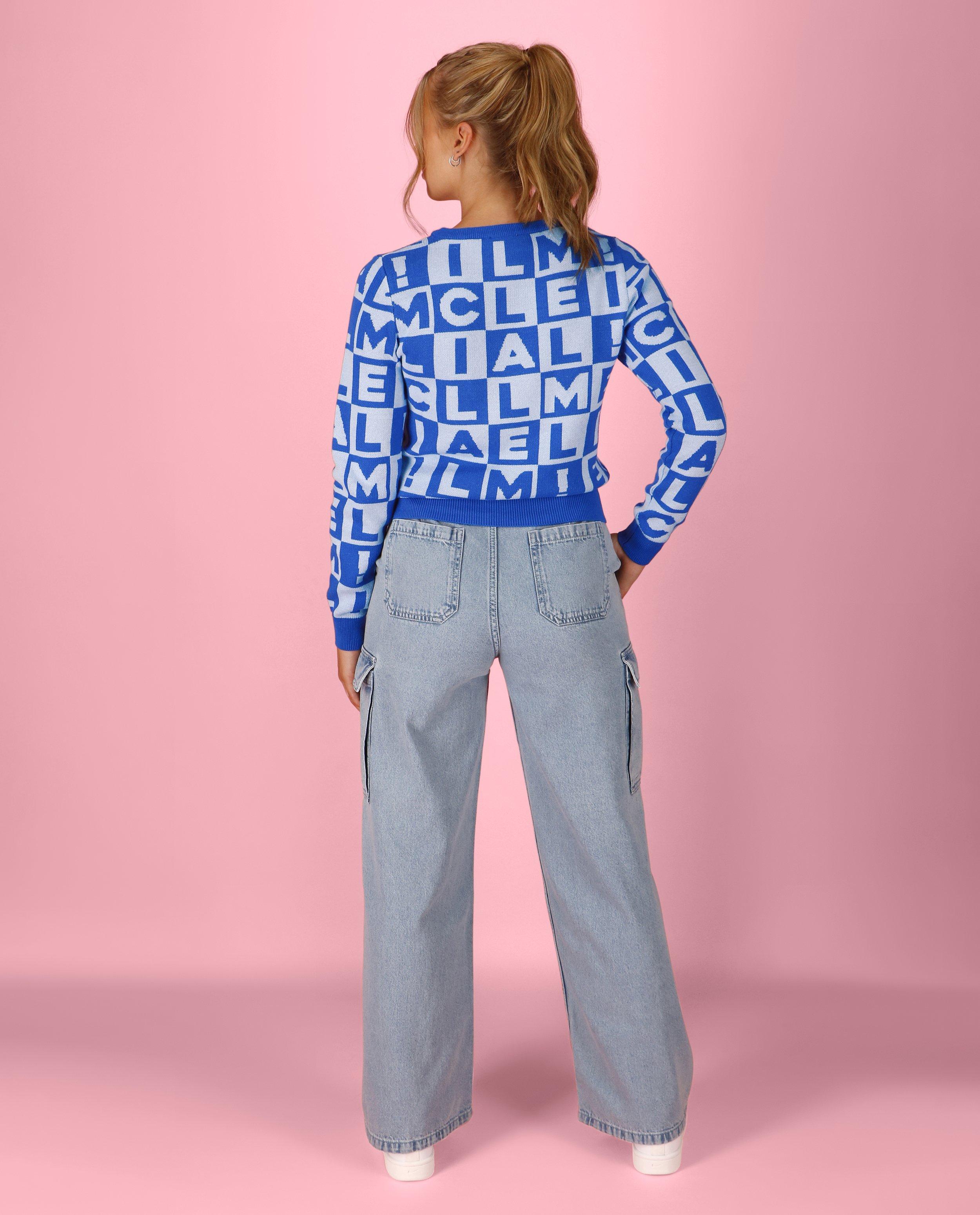 Truien - Blauwe trui met ruitpatroon, XS-XL