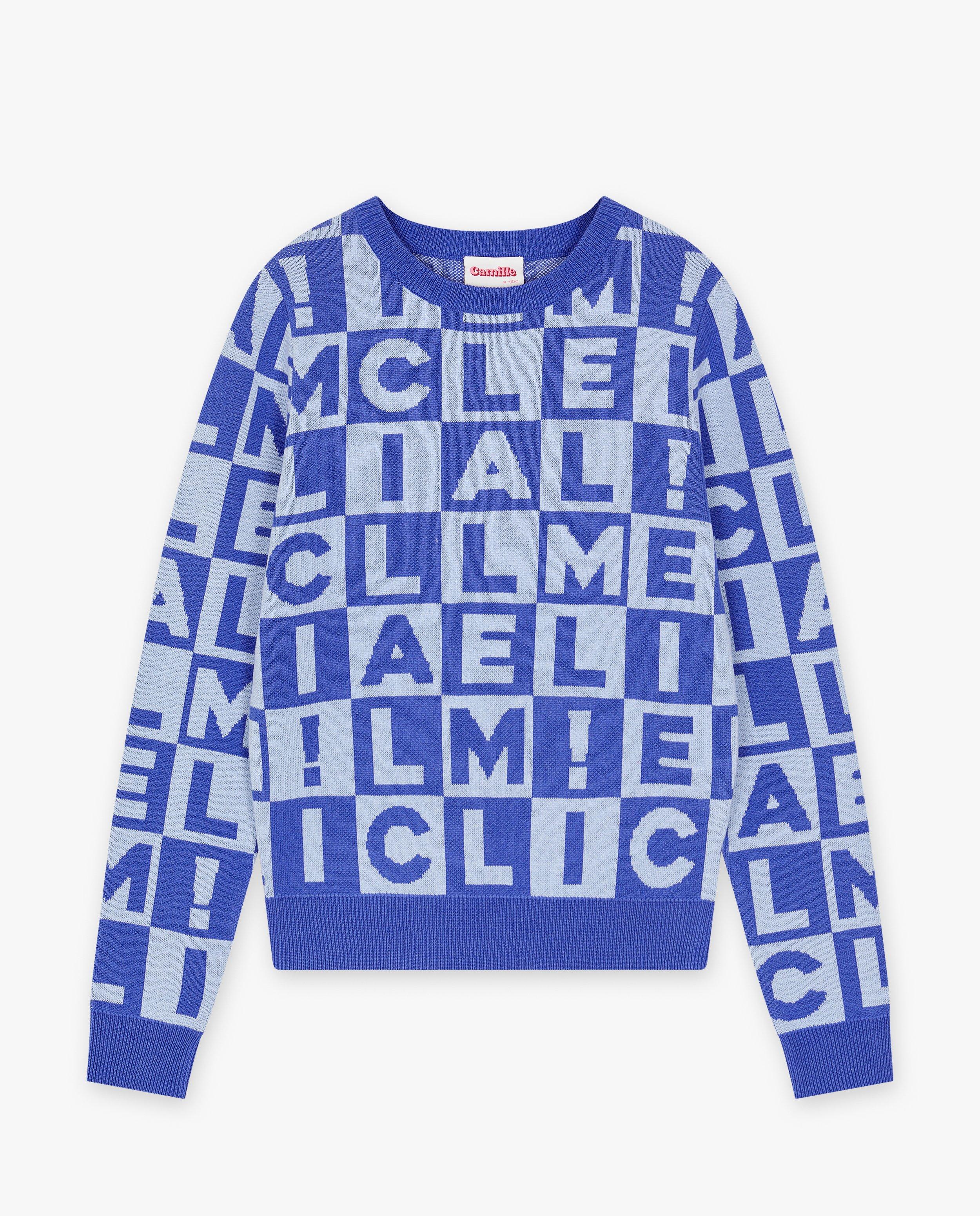 Truien - Blauwe trui met ruitpatroon, XS-XL