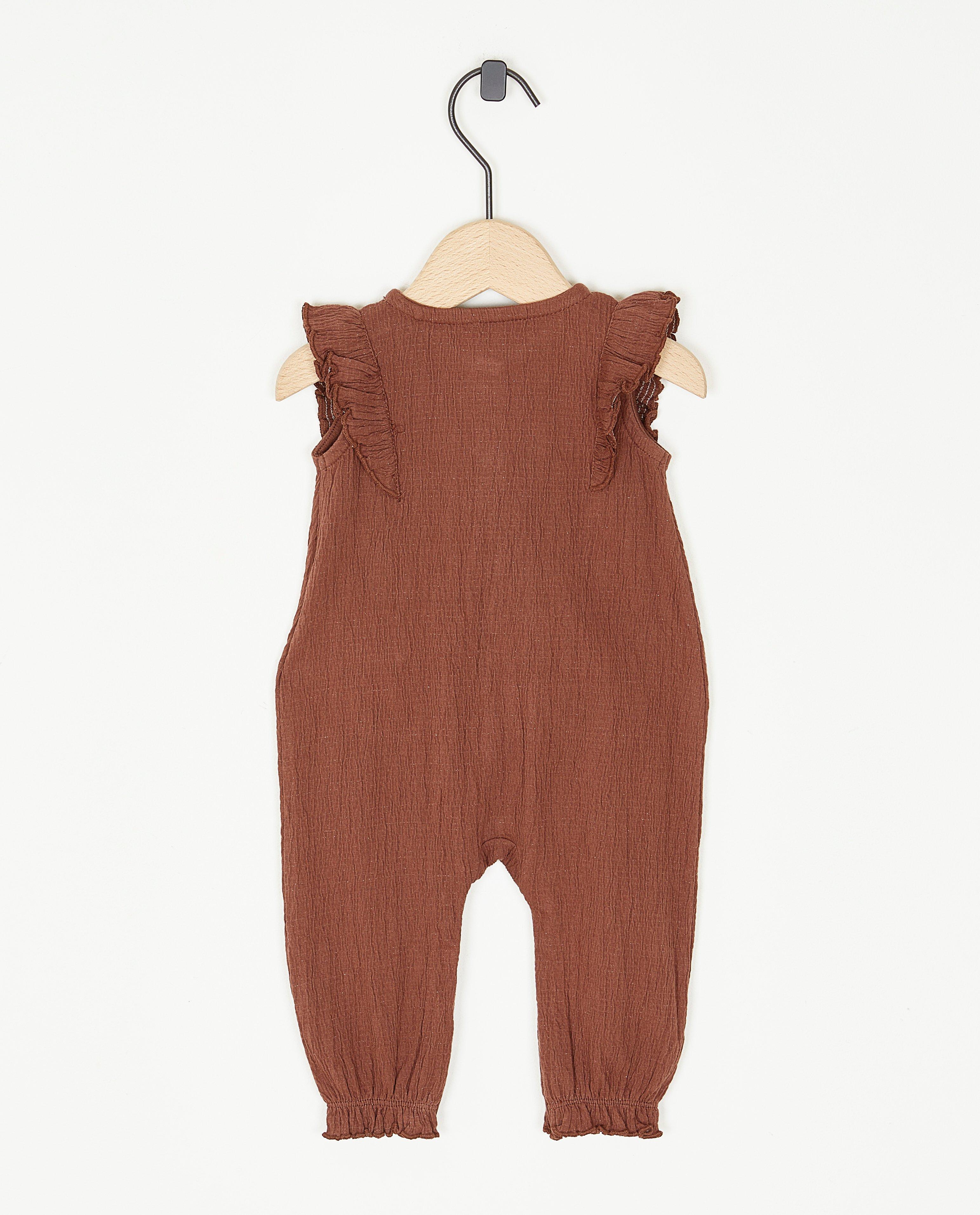 Jumpsuit - Bruin kruippakje met structuur
