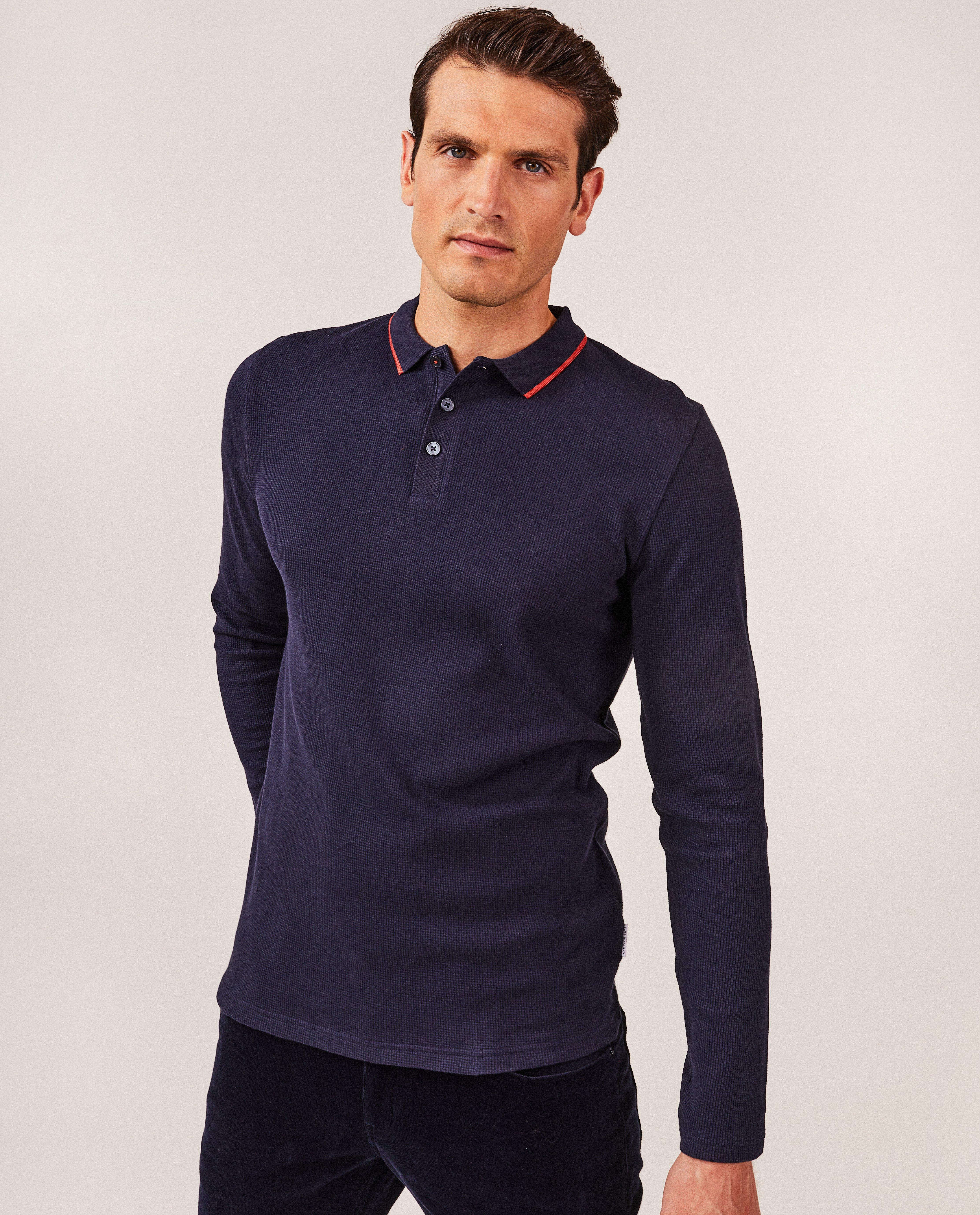 Polo's - Donkerblauwe polo met wafelpatroon