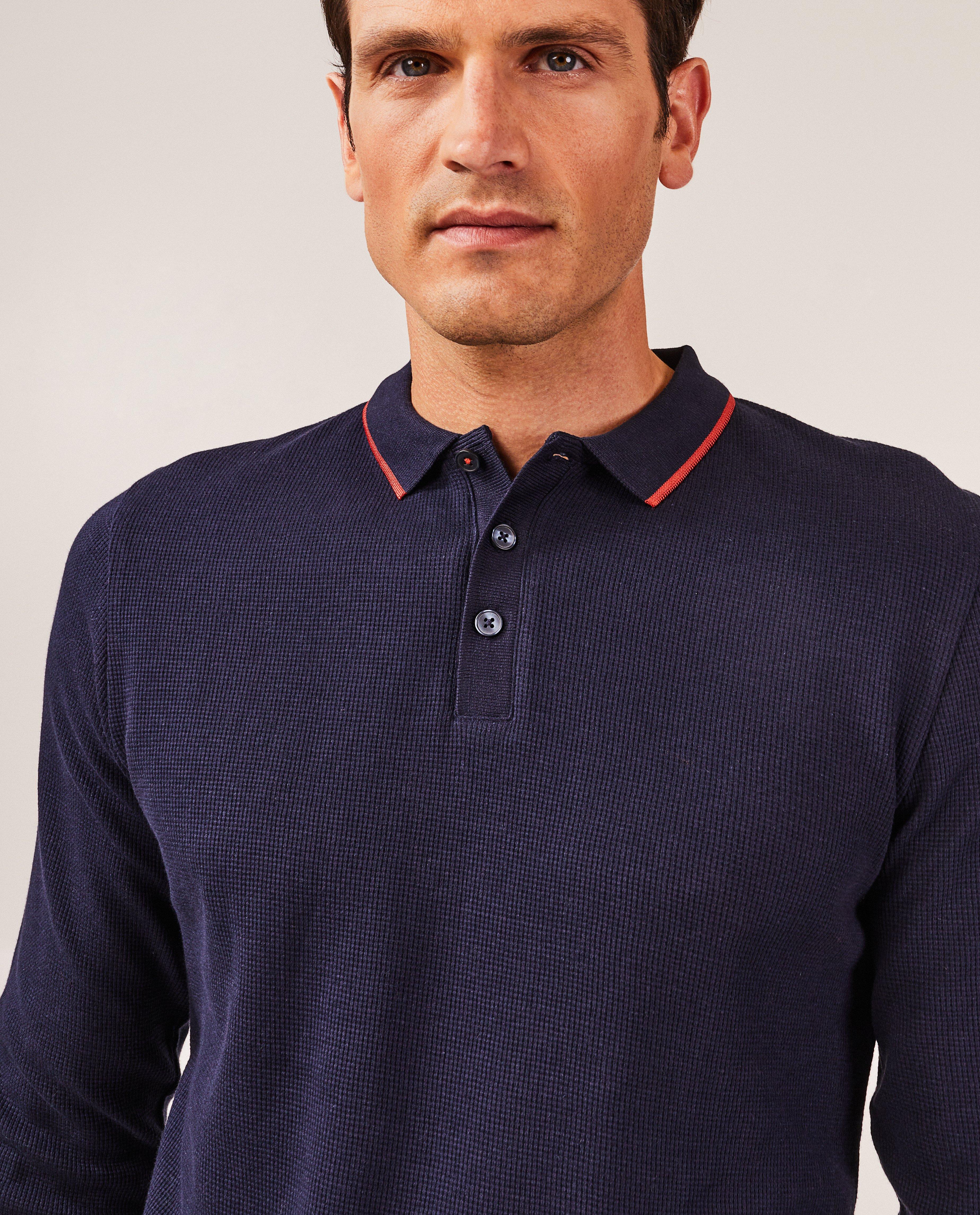 Polo's - Donkerblauwe polo met wafelpatroon