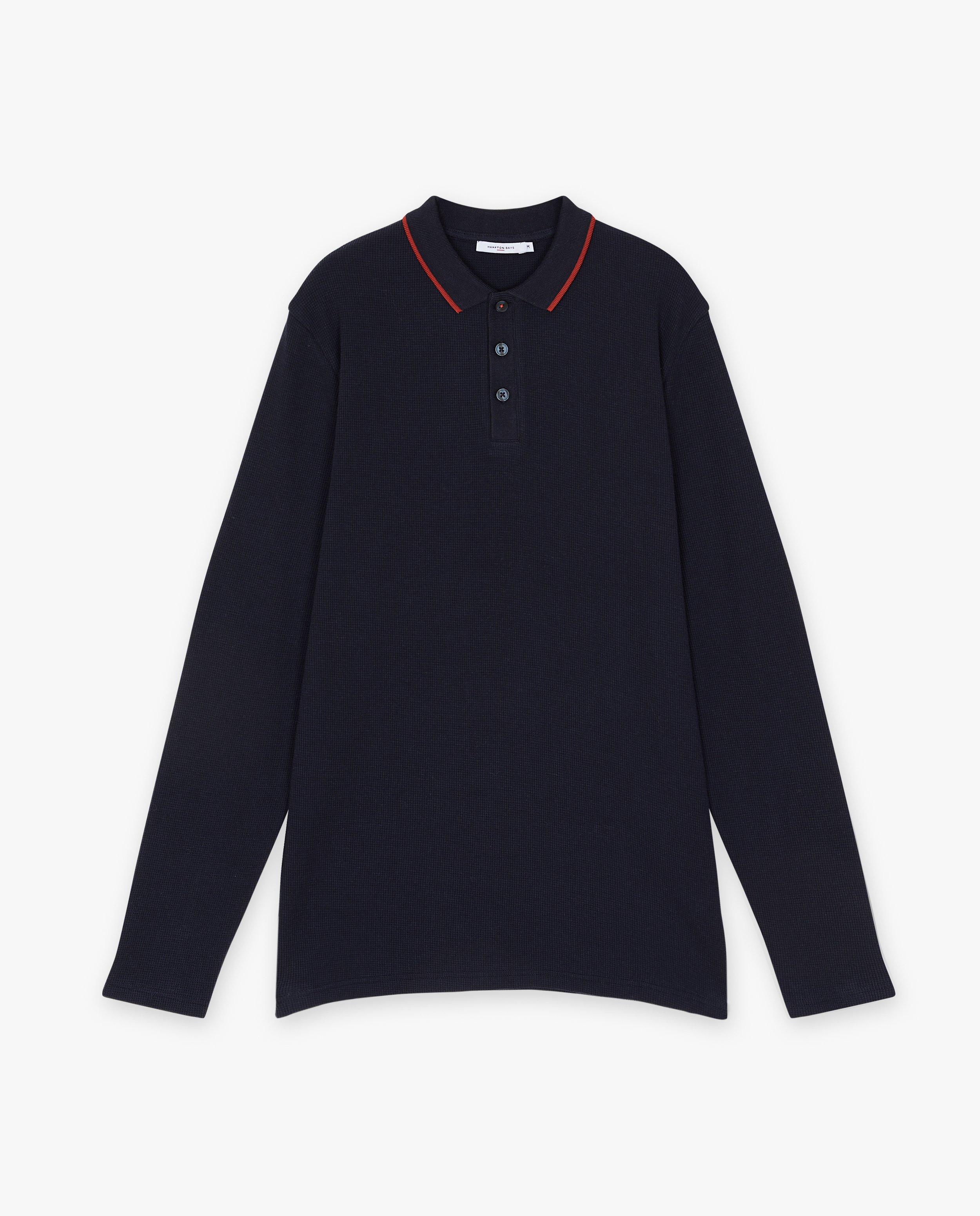 Polo's - Donkerblauwe polo met wafelpatroon