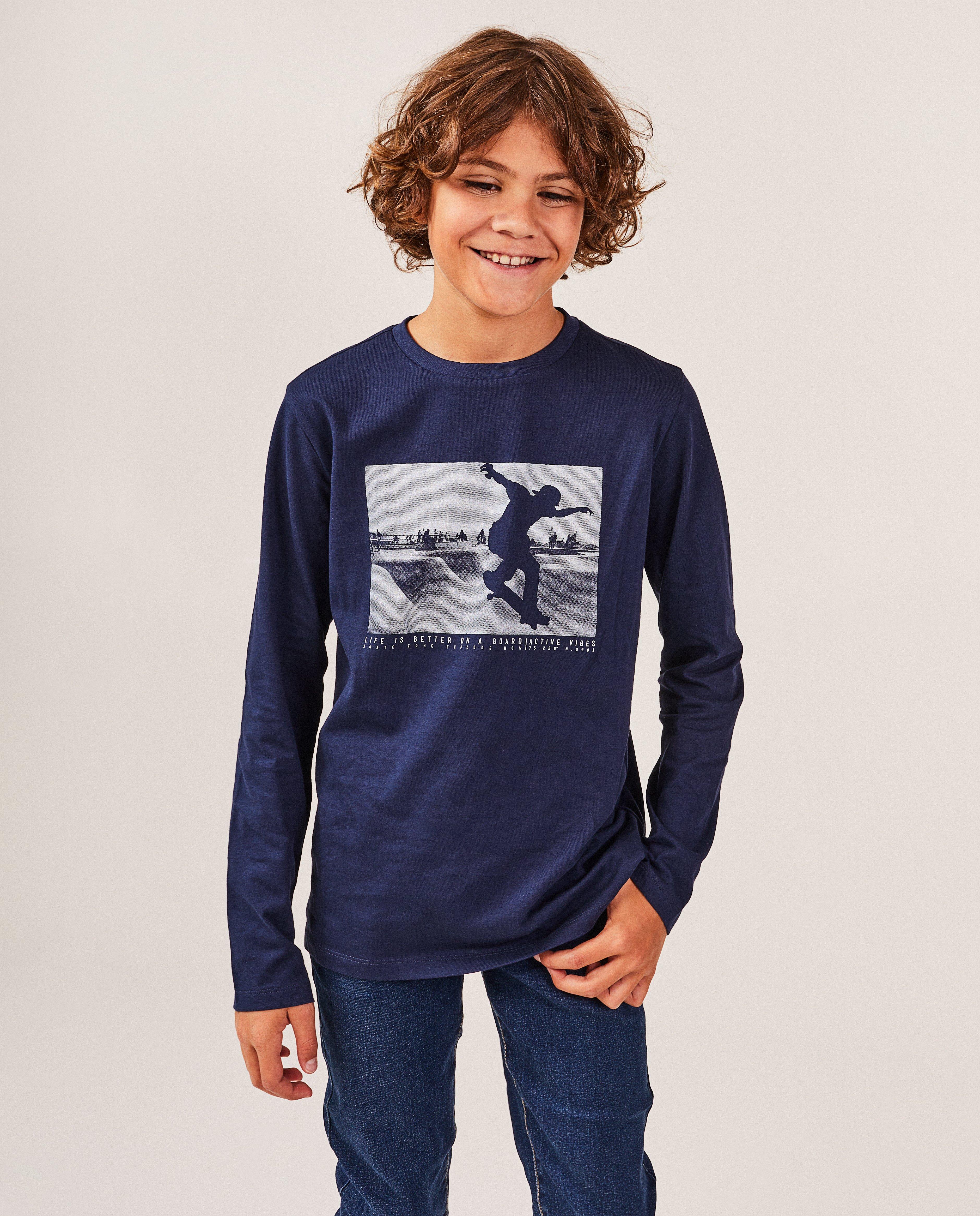 T-shirts - Donkerblauwe longsleeve met print