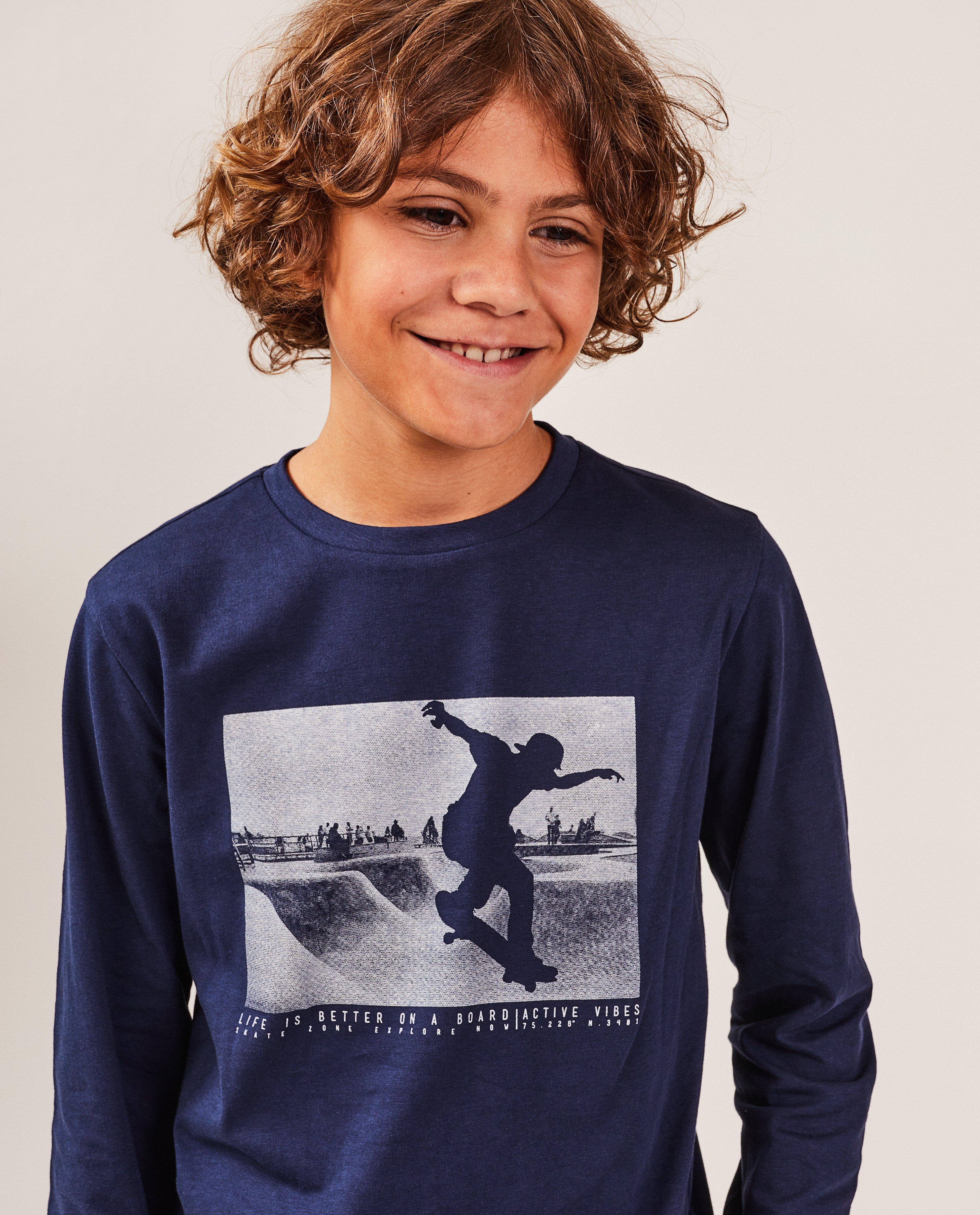 T-shirts - Donkerblauwe longsleeve met print