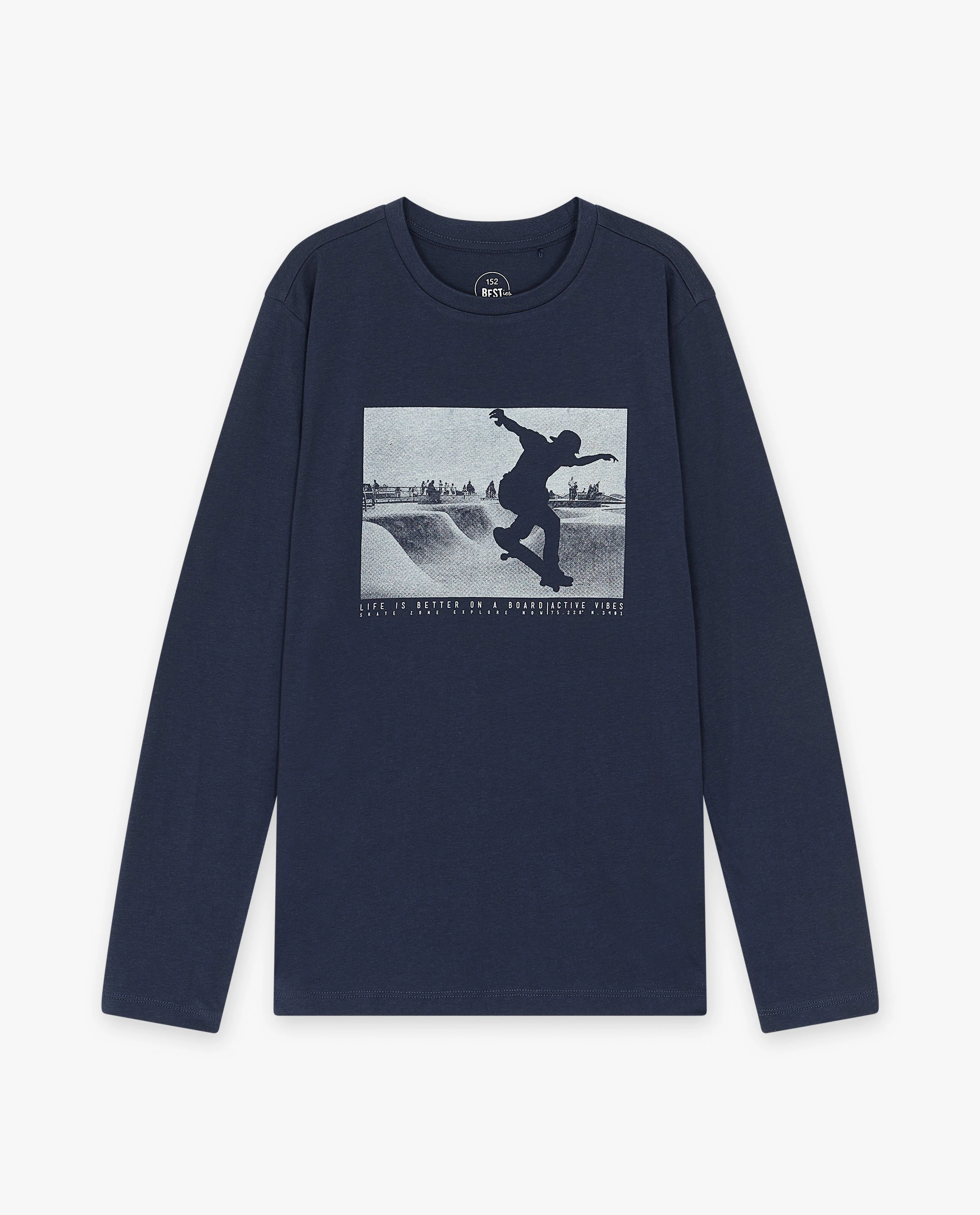 Donkerblauwe longsleeve met print