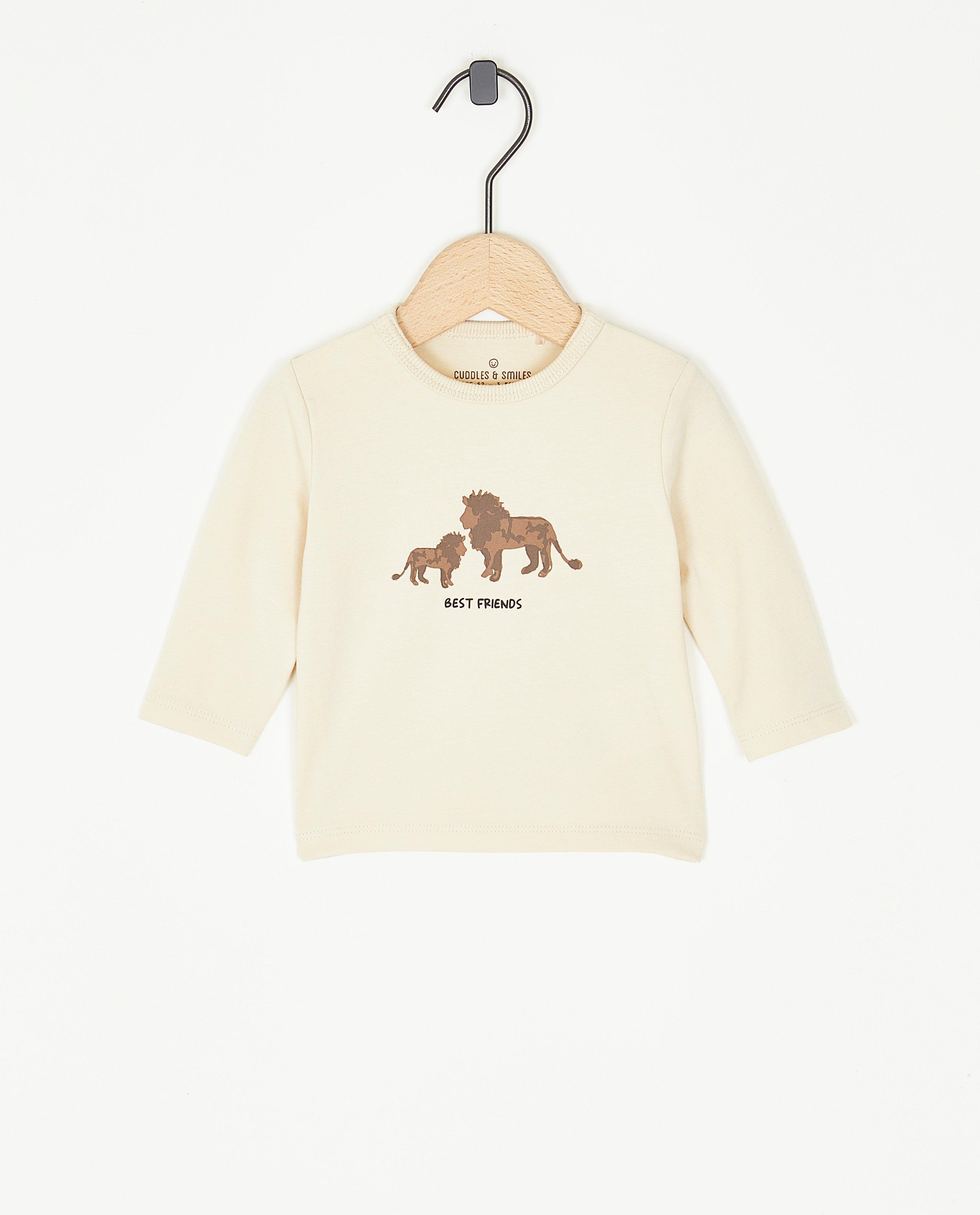Beige longsleeve met leeuwenprint - null - Newborn 50-68