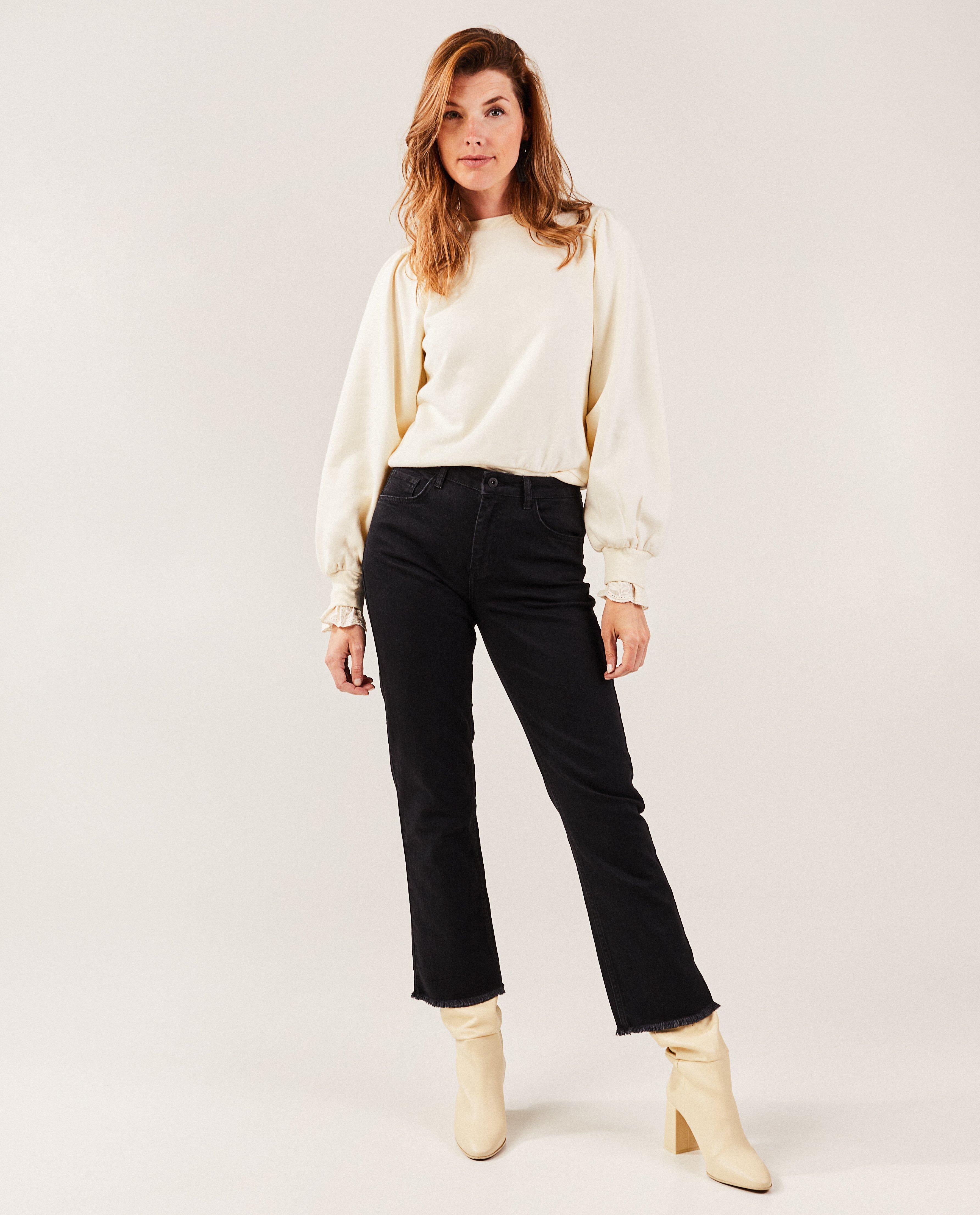 Jeans - Zwarte jeans, cropped flare fit