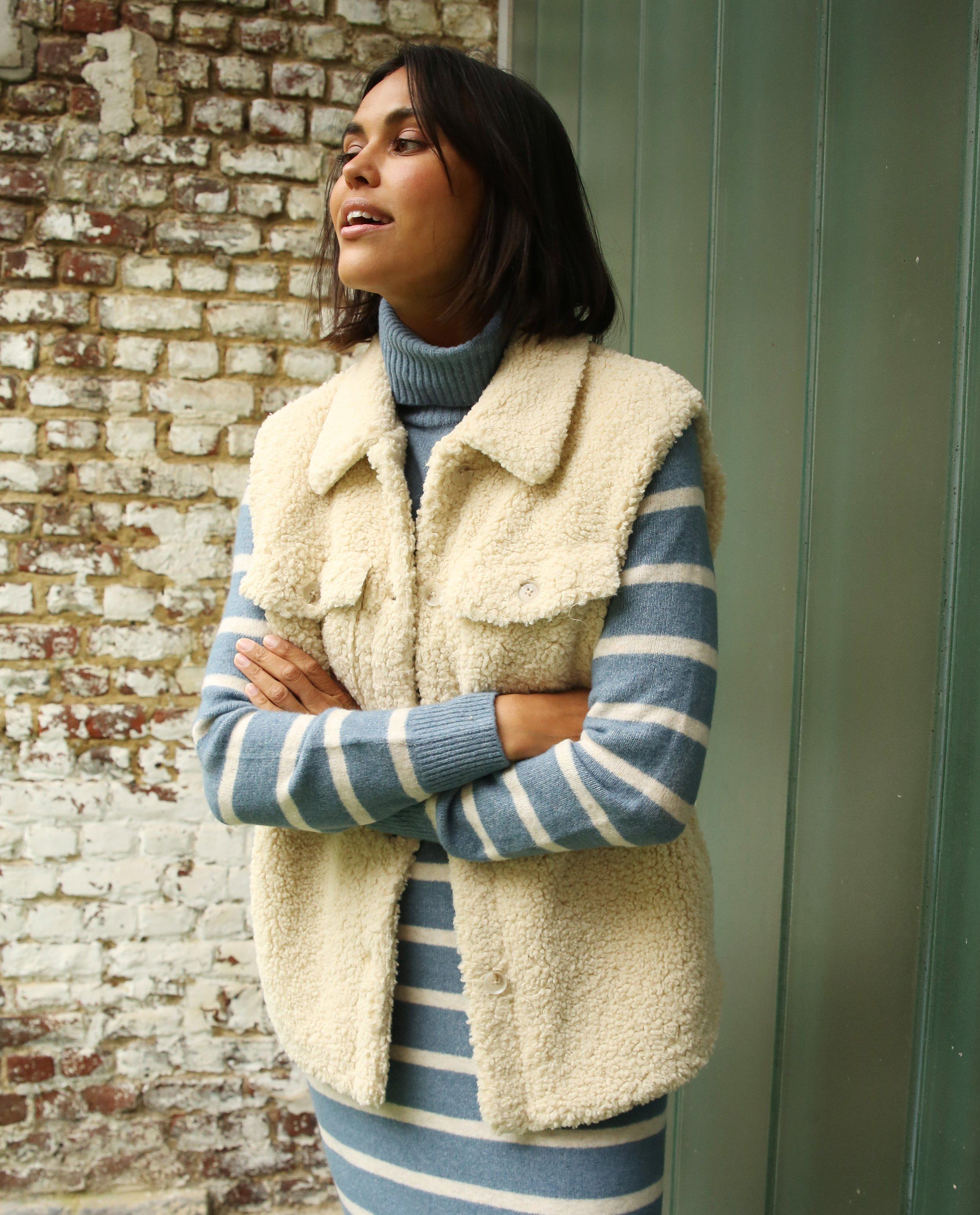Blazers - Veste beige en peluche, femmes