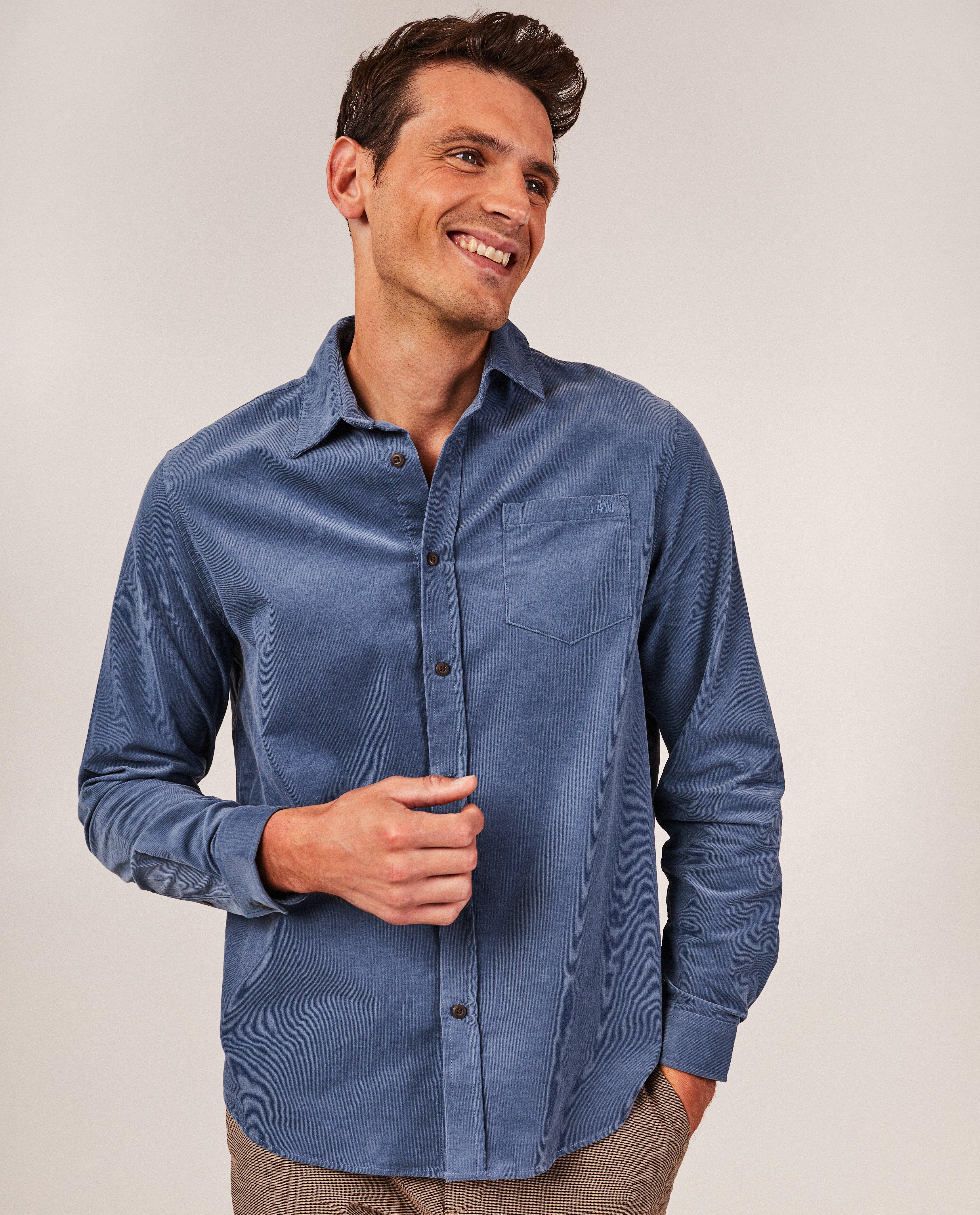 Hemden - Blauw hemd, regular fit, heren