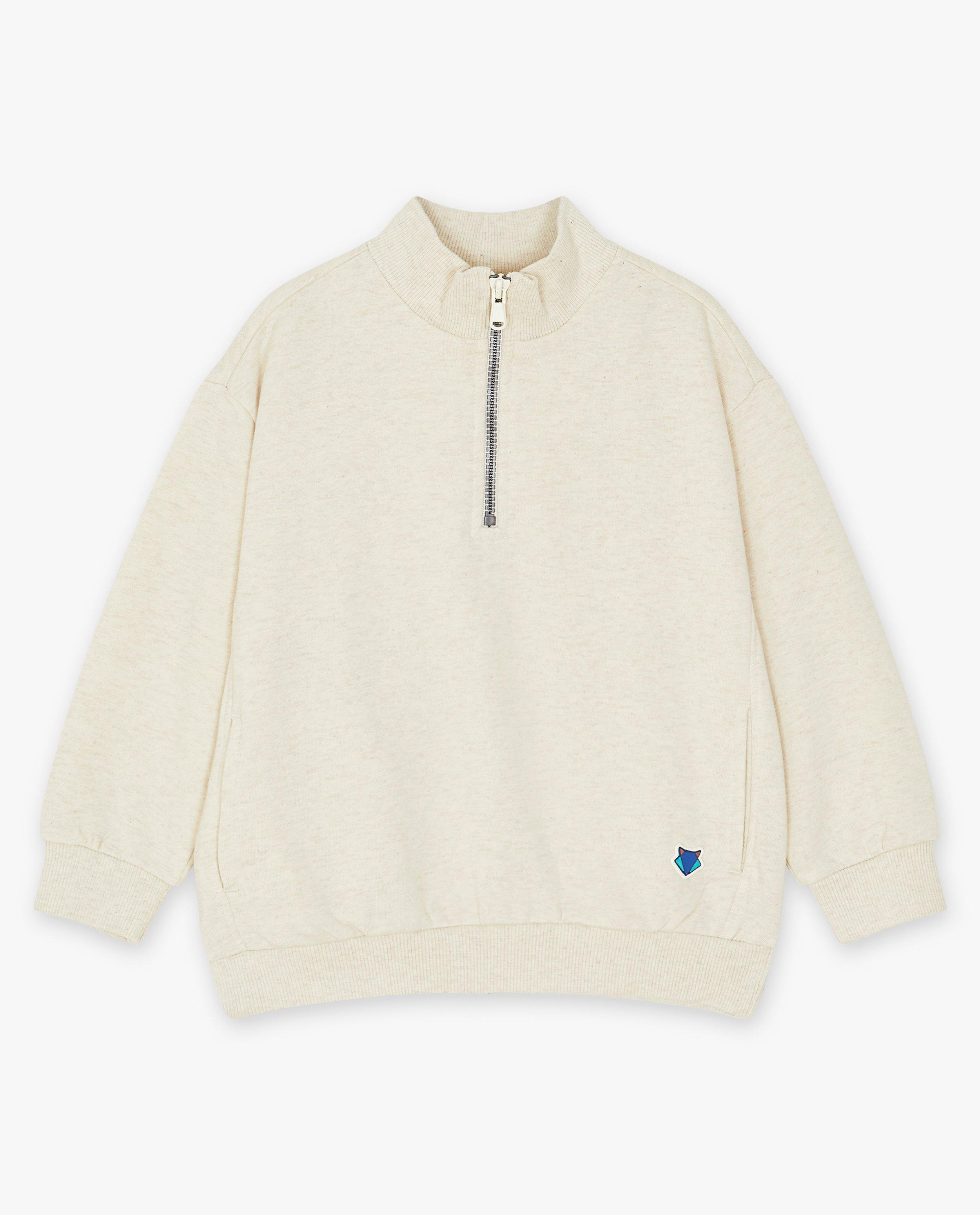 Sweaters - Beige sweater met korte rits