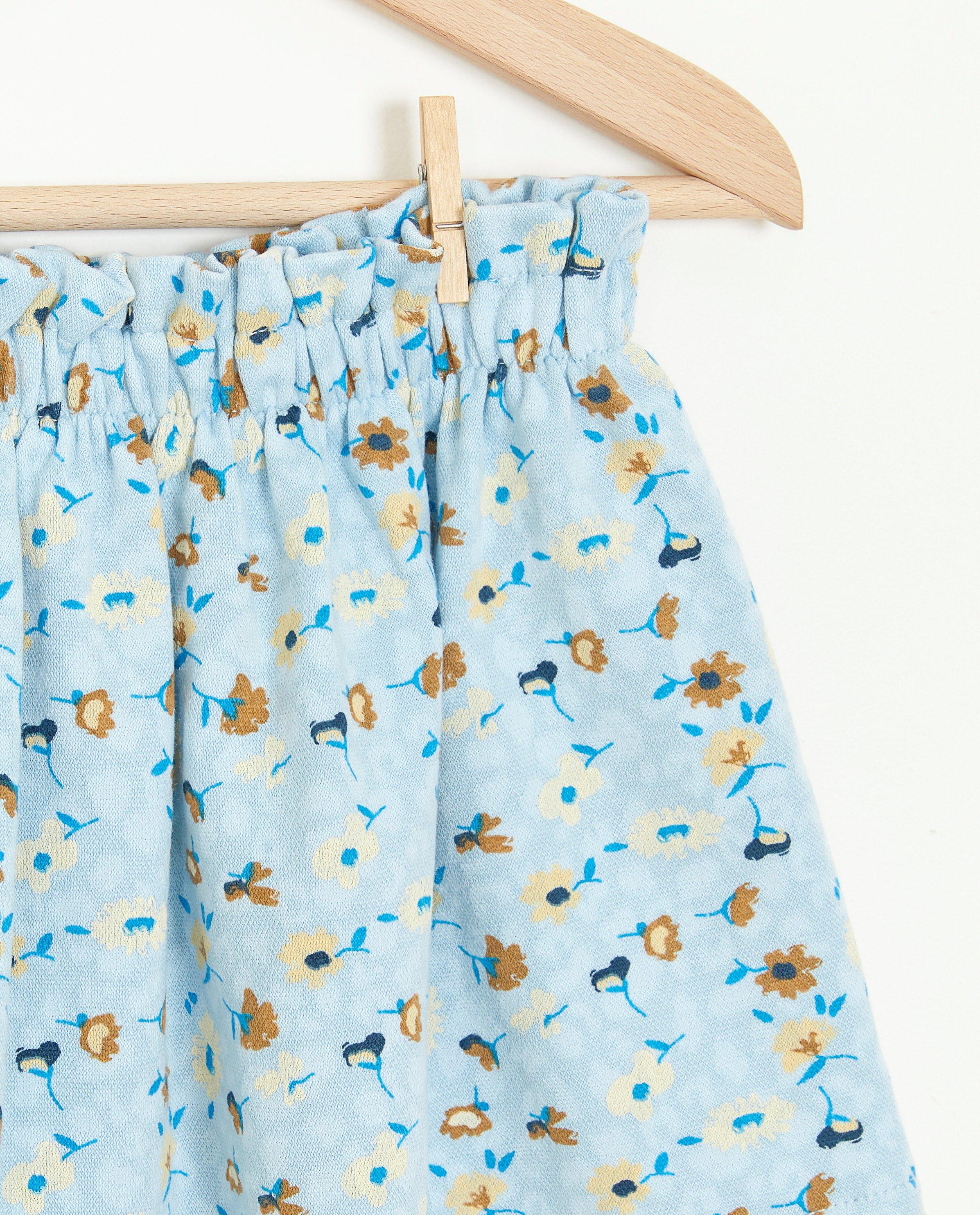 Rokken - Blauwe rok met bloemenprint