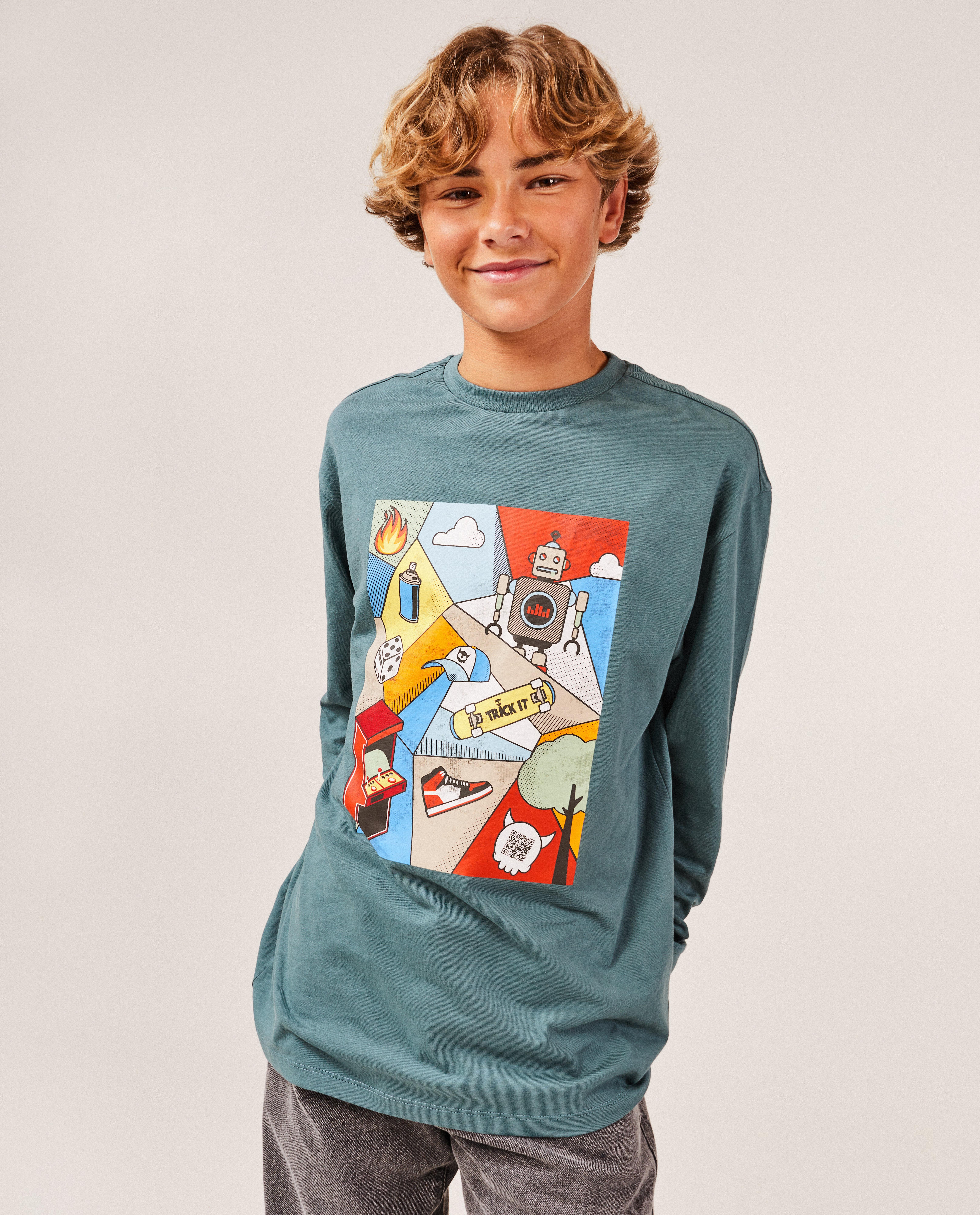 T-shirts - Groene longsleeve met print