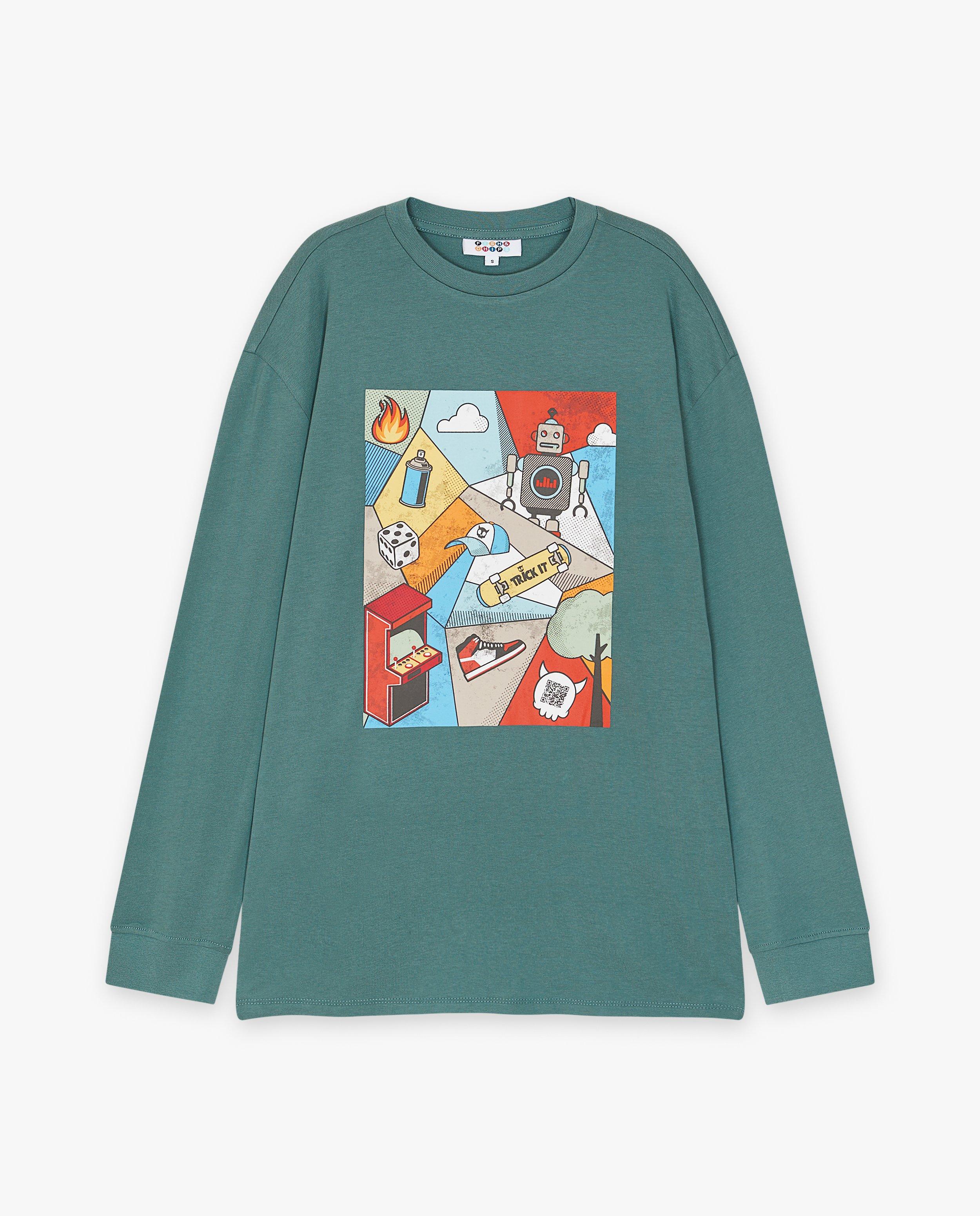 T-shirts - Groene longsleeve met print