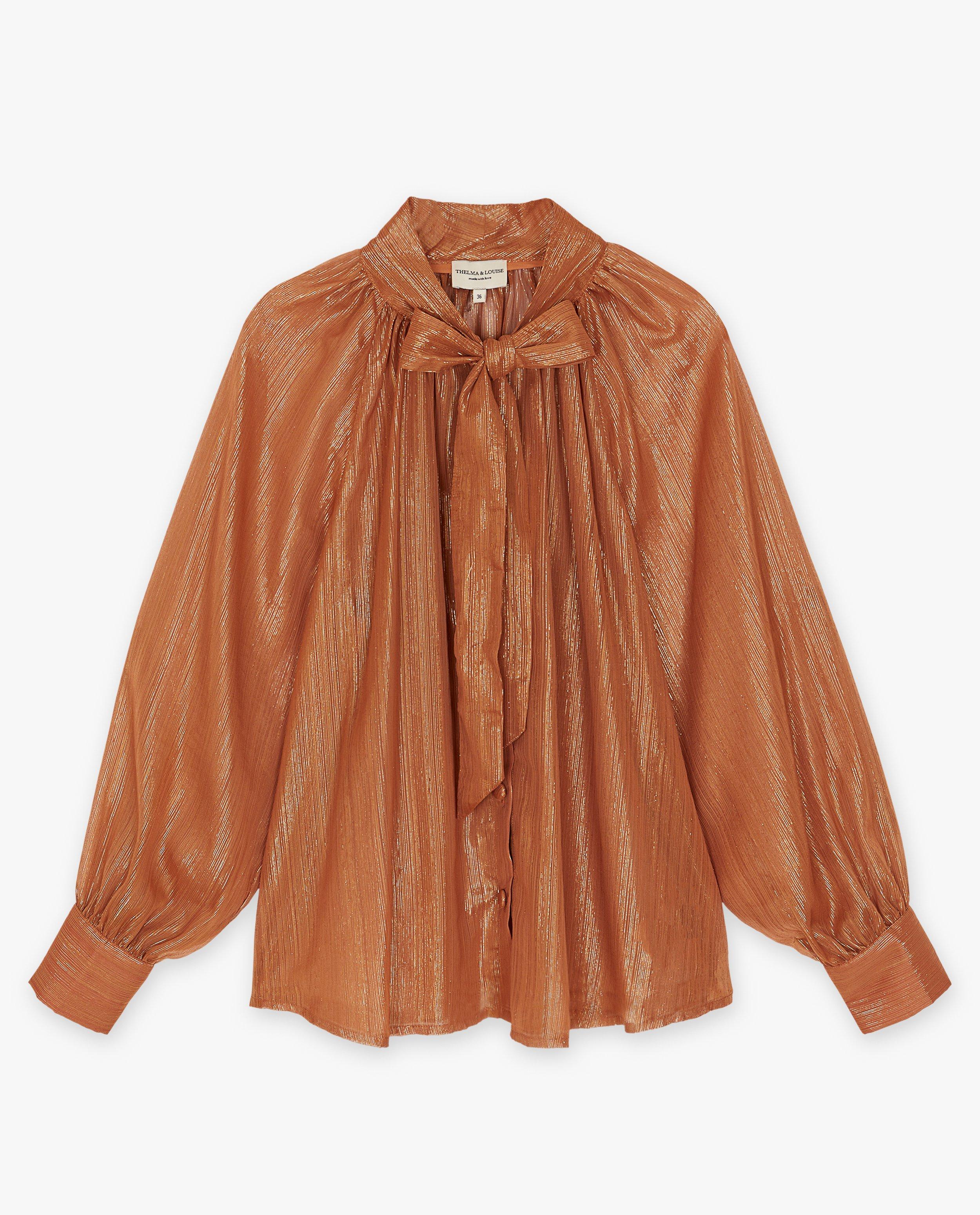 Hemden - Bruine blouse met metaaldraad