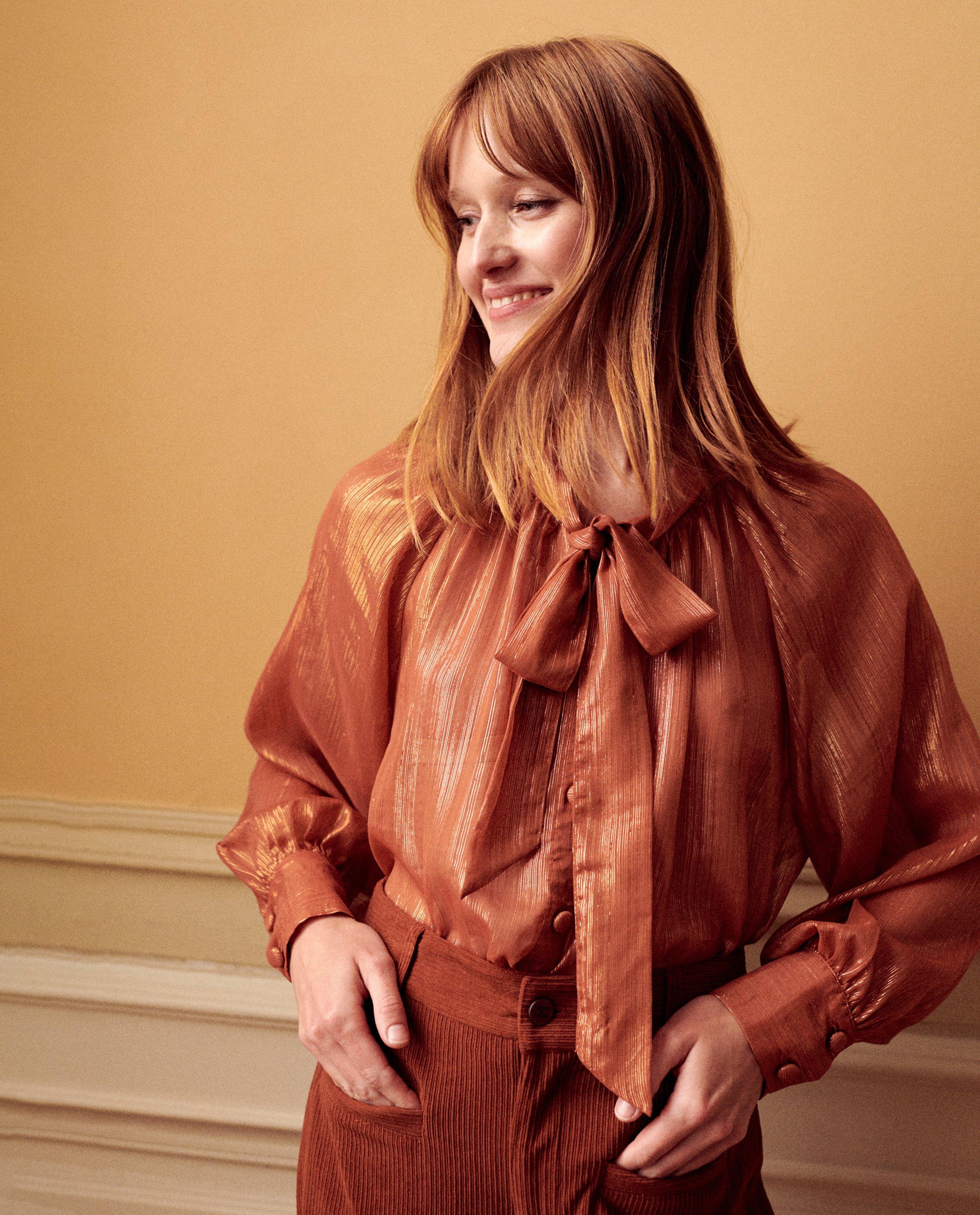 Hemden - Bruine blouse met metaaldraad