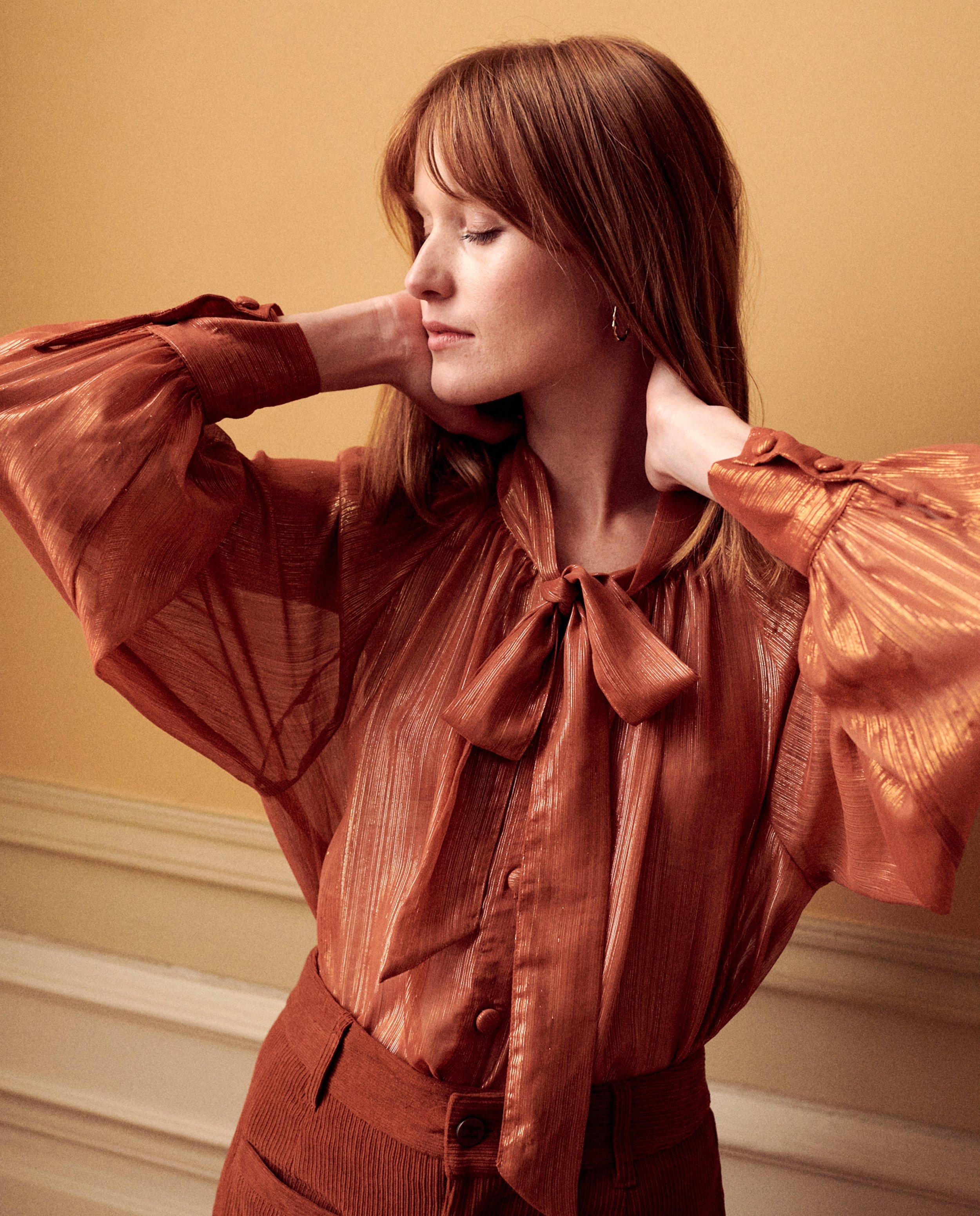 Hemden - Bruine blouse met metaaldraad