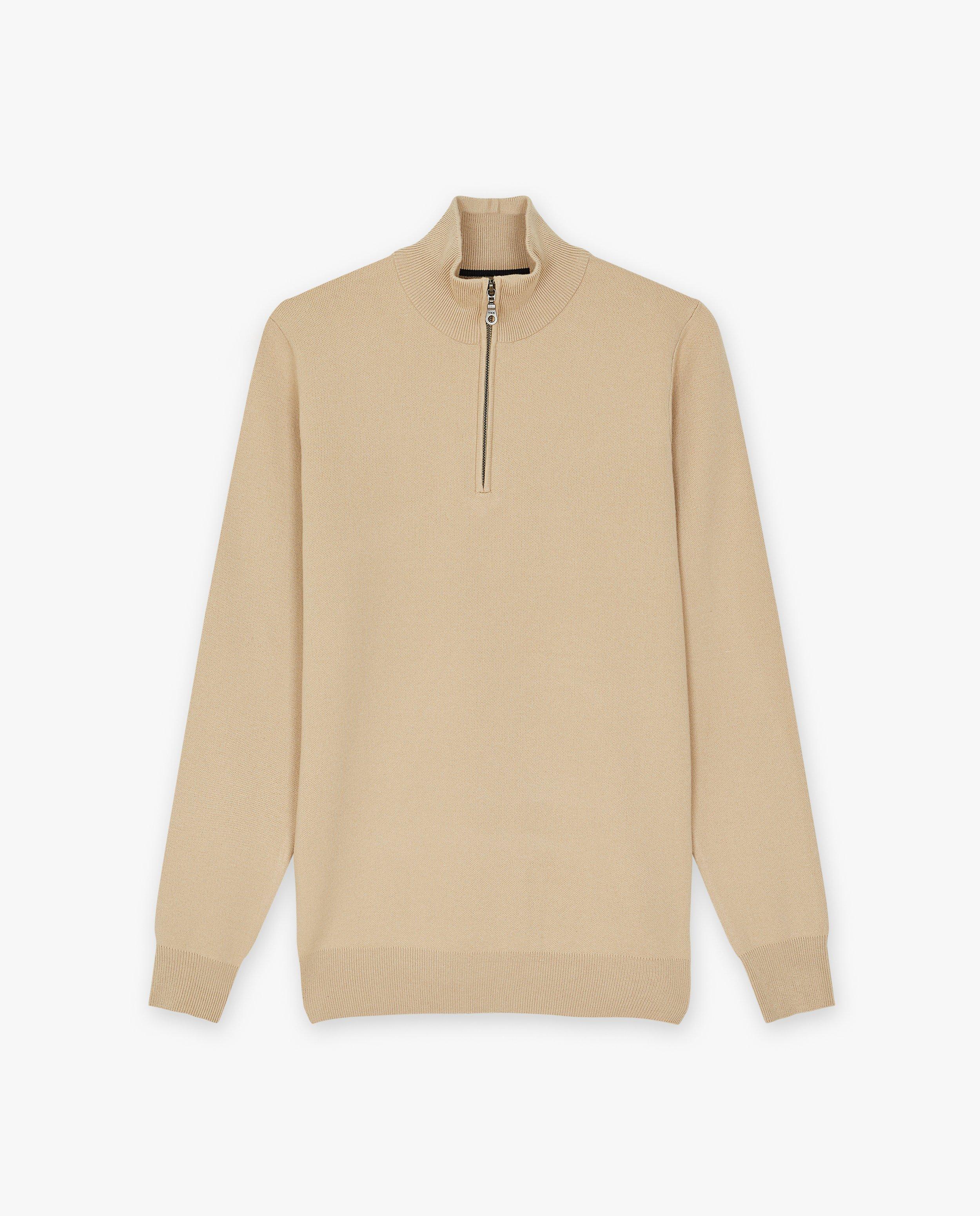 Truien - Beige trui met korte rits