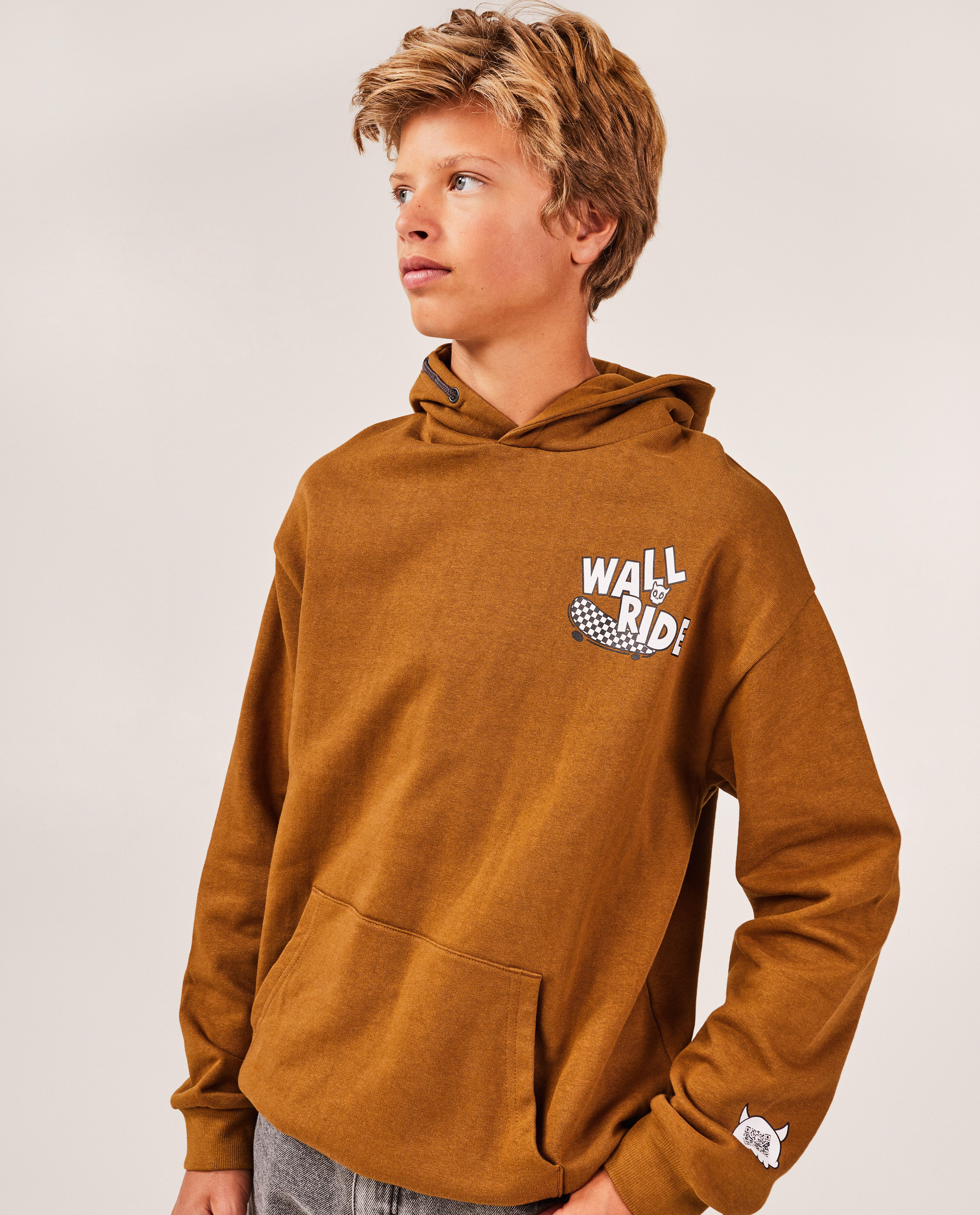 Sweaters - Bruine hoodie met opschrift