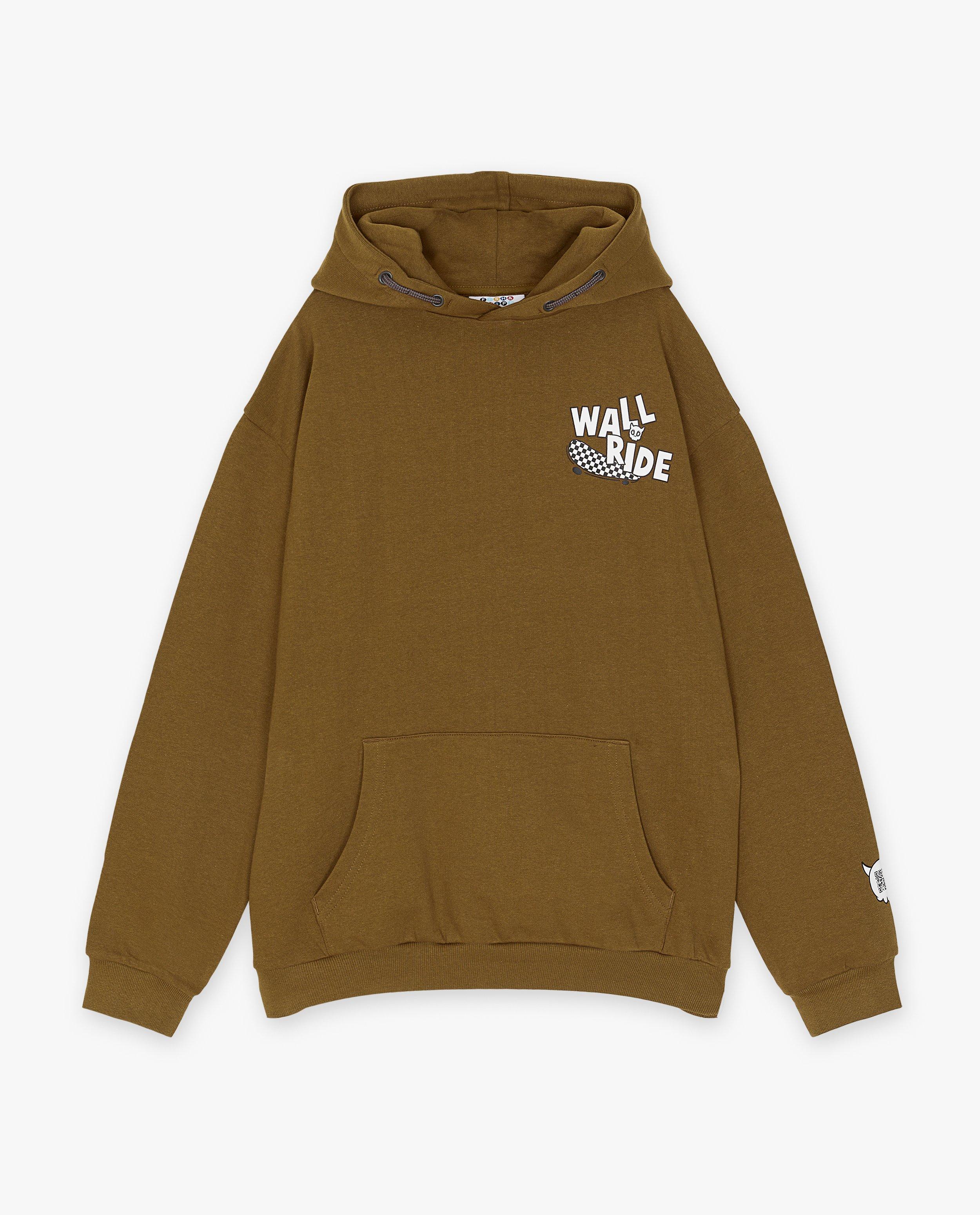 Sweaters - Bruine hoodie met opschrift
