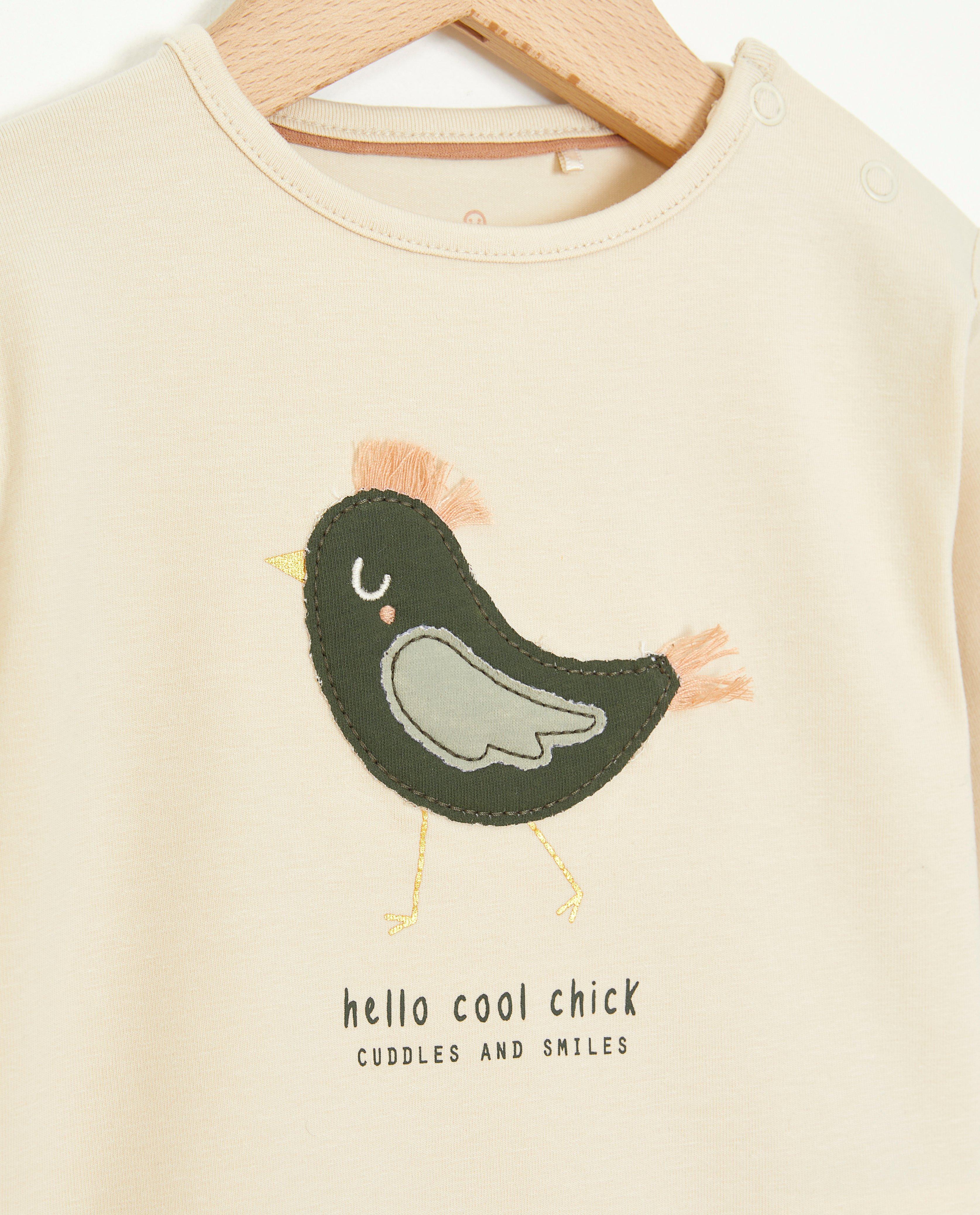 T-shirts - T-shirt beige à manches longues avec un oiseau