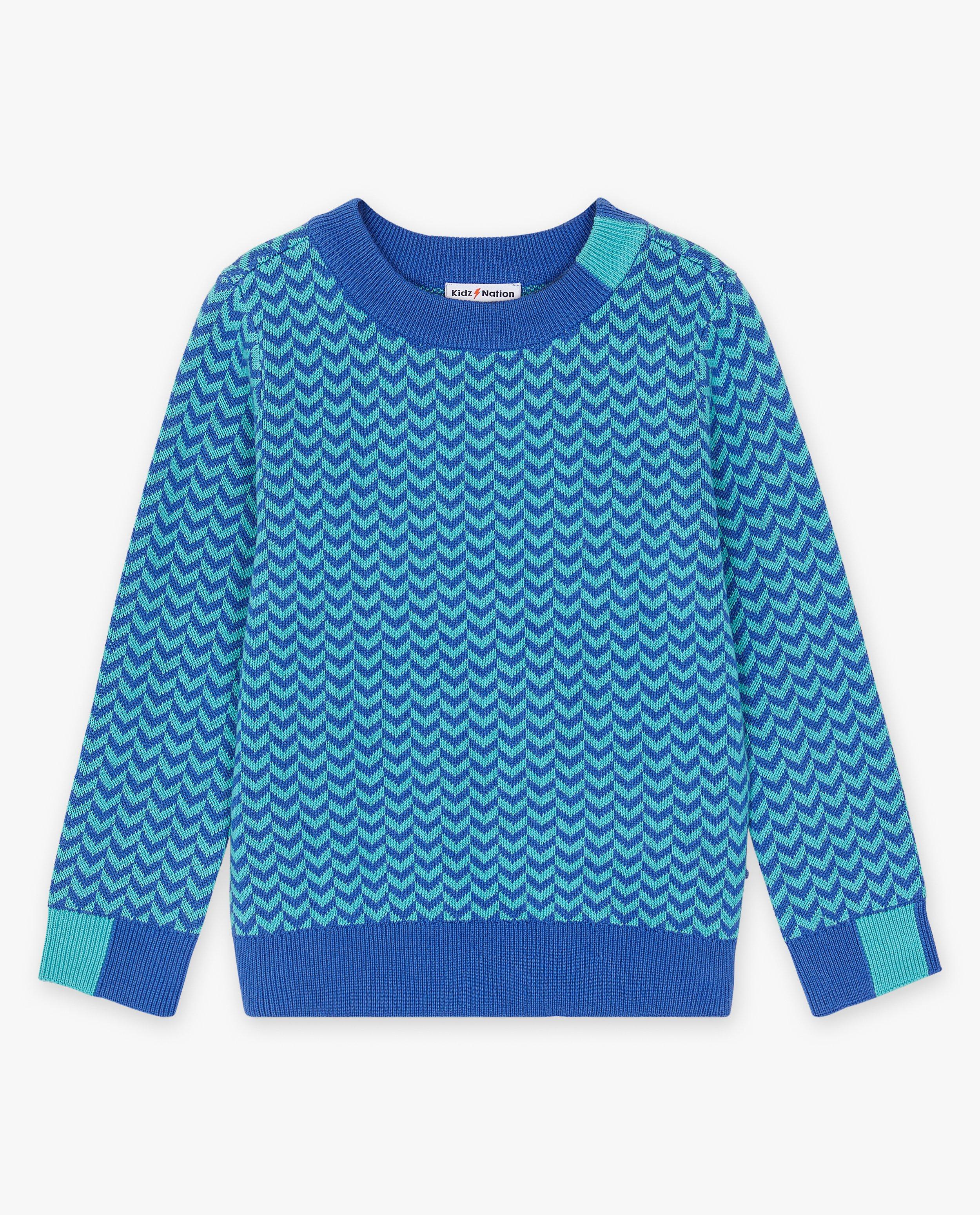 Pulls - Pull bleu à motif en zigzag