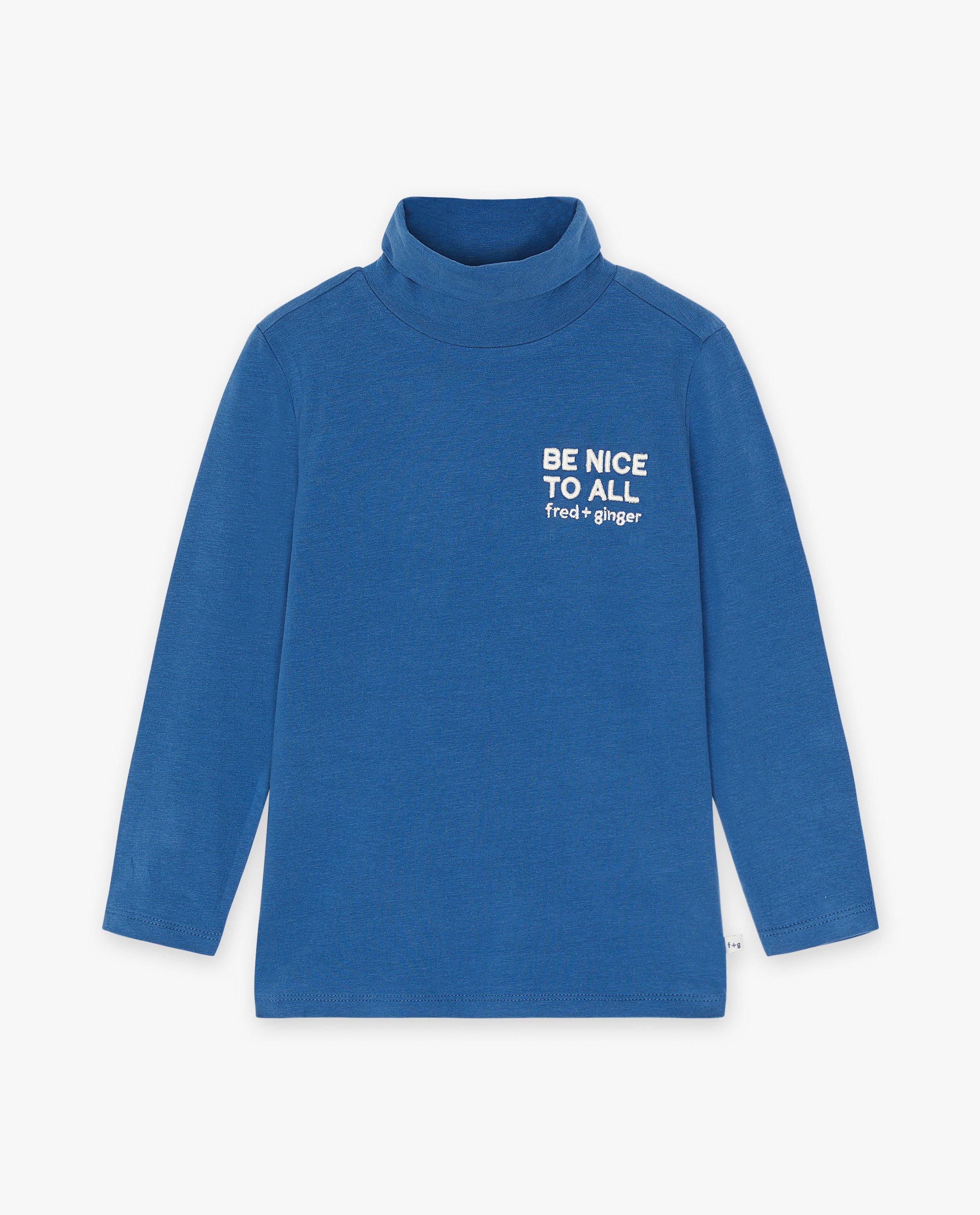 T-shirts - Blauwe rolkraagtrui met opschrift