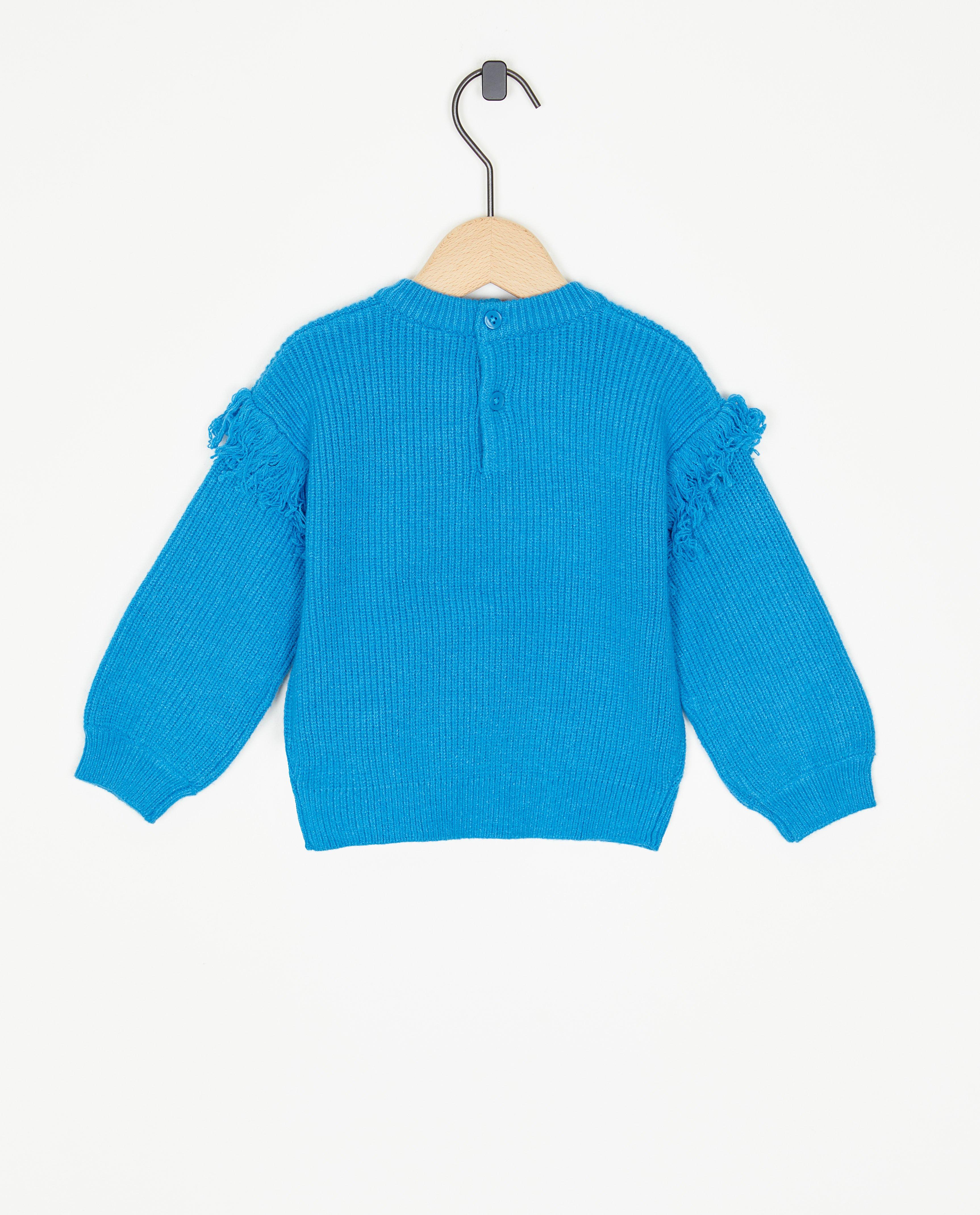 Truien - Blauwe trui met franjes