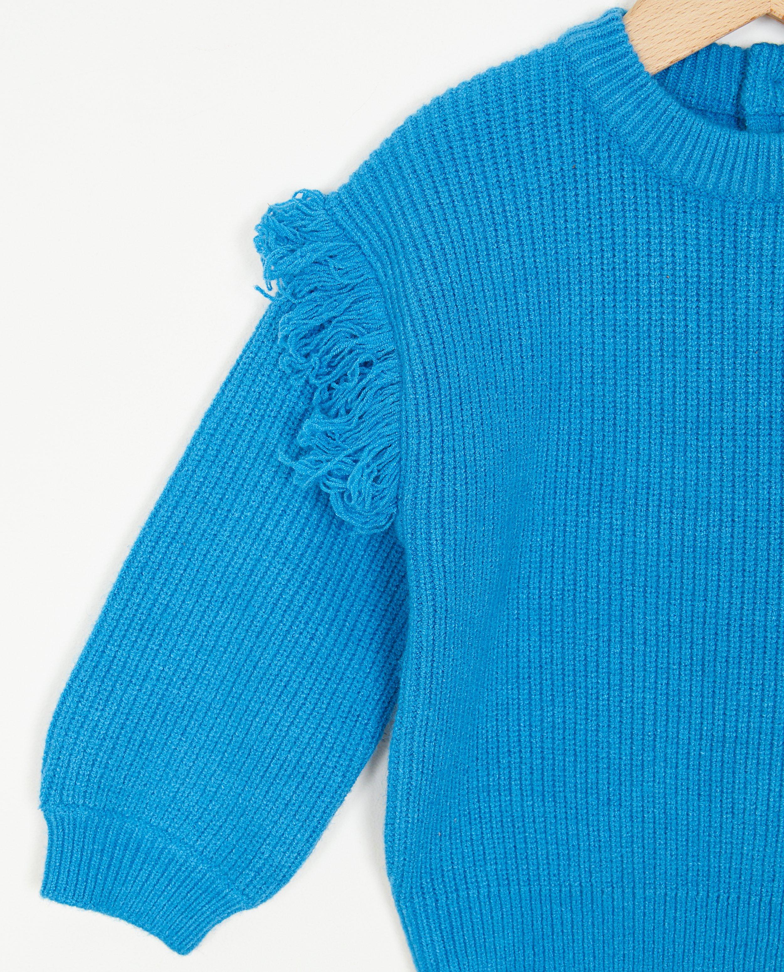 Truien - Blauwe trui met franjes