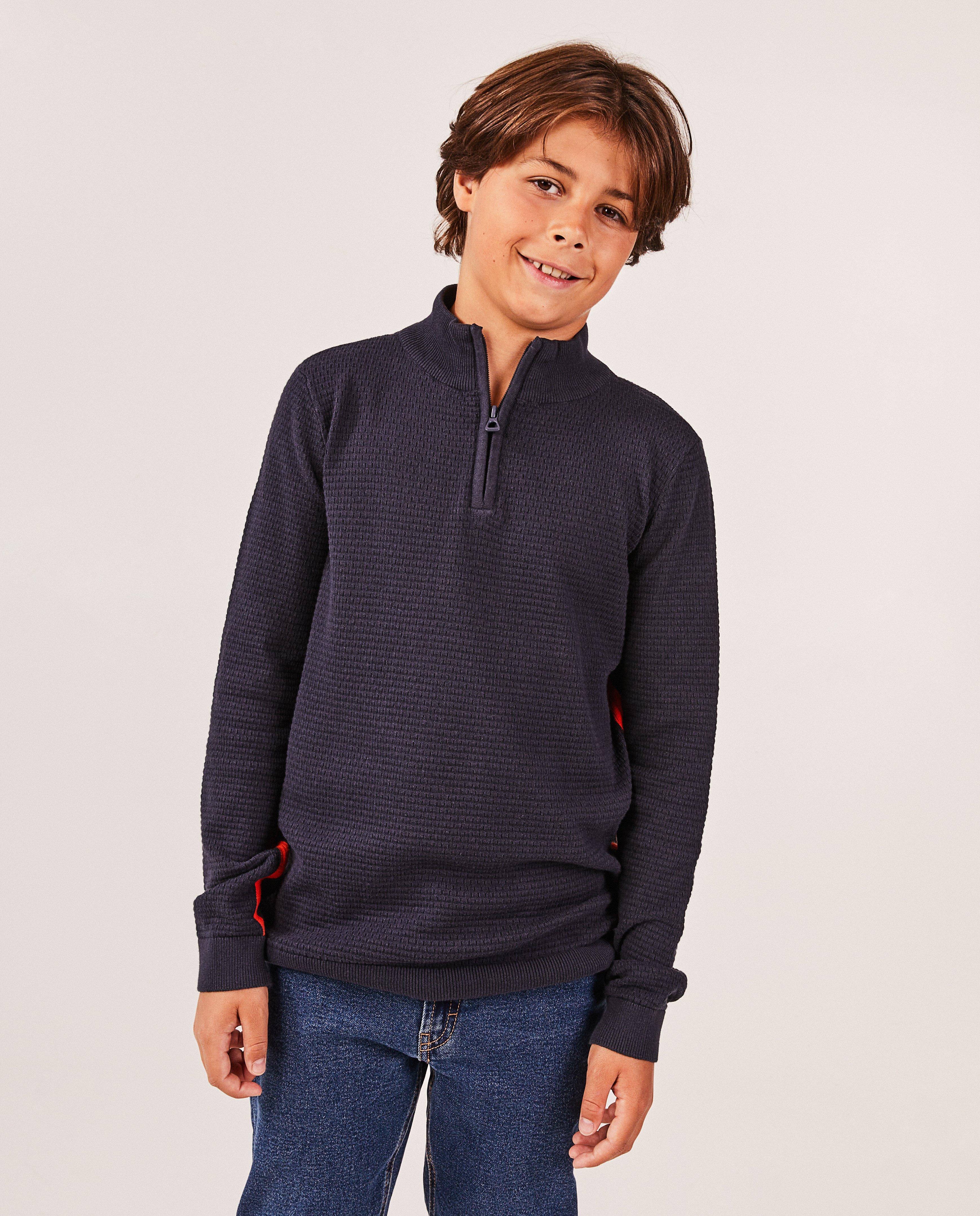 Pulls - Pull bleu foncé avec une courte fermeture à glissière