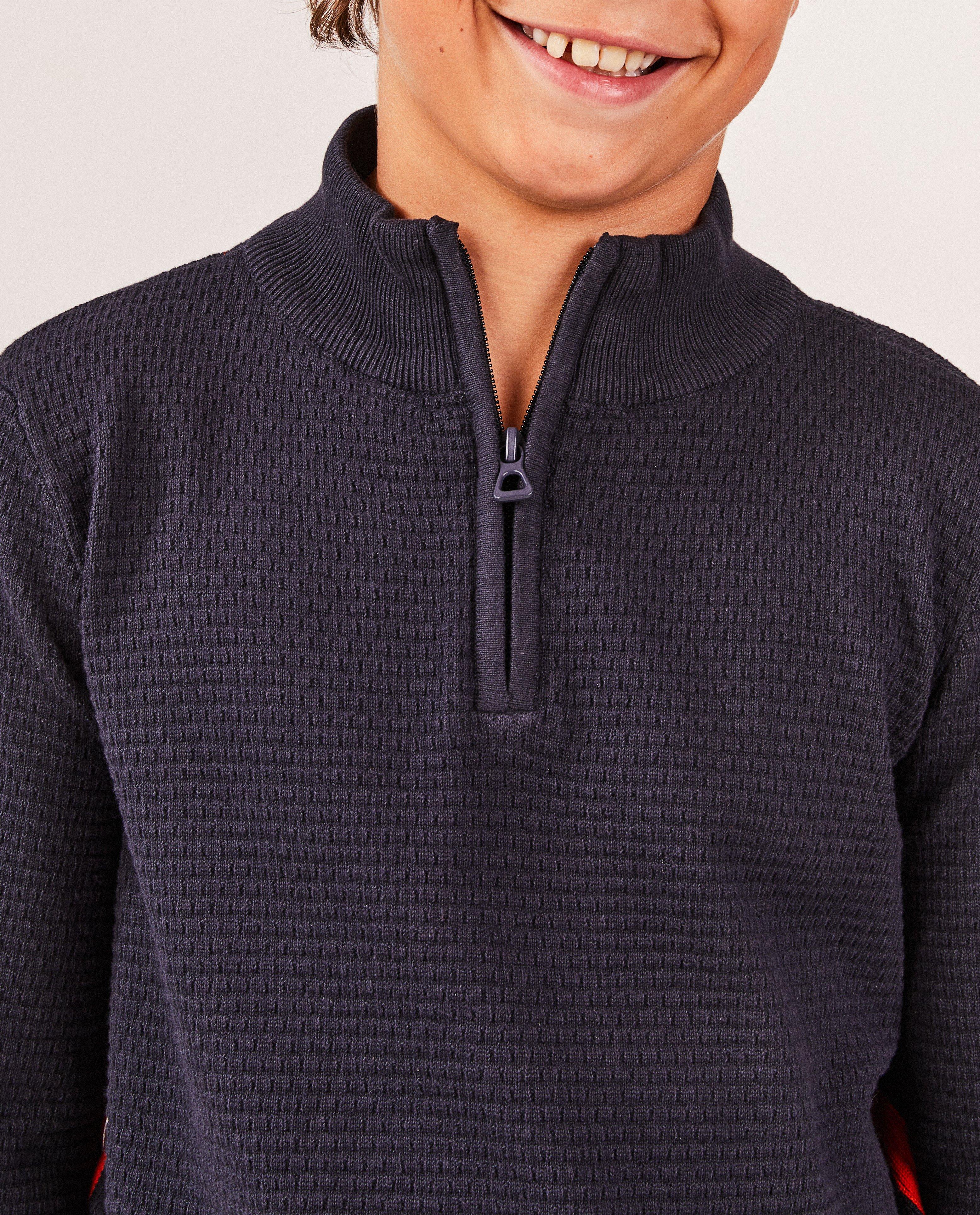 Pulls - Pull bleu foncé avec une courte fermeture à glissière