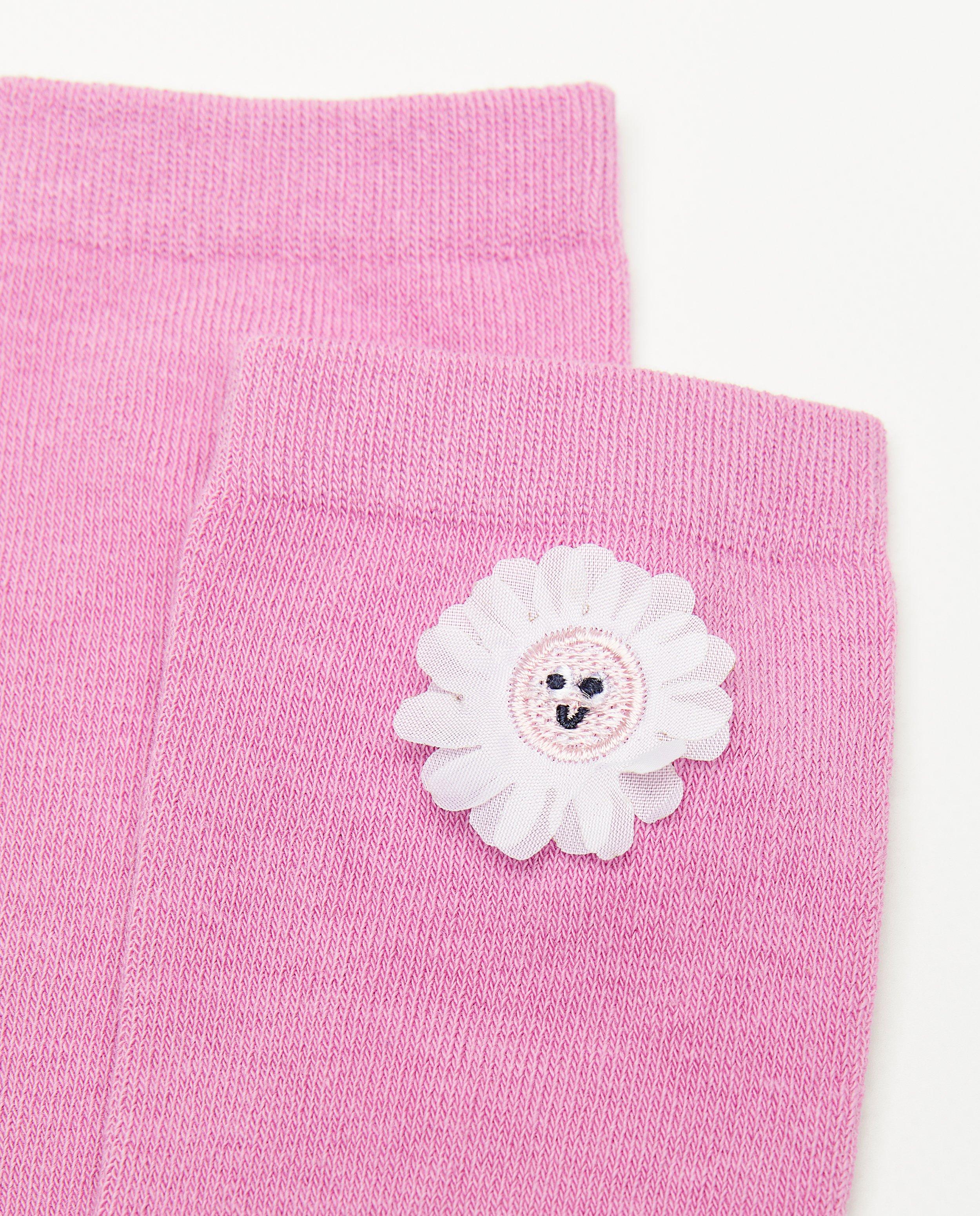 Chaussettes - Mi-bas roses avec des broderies