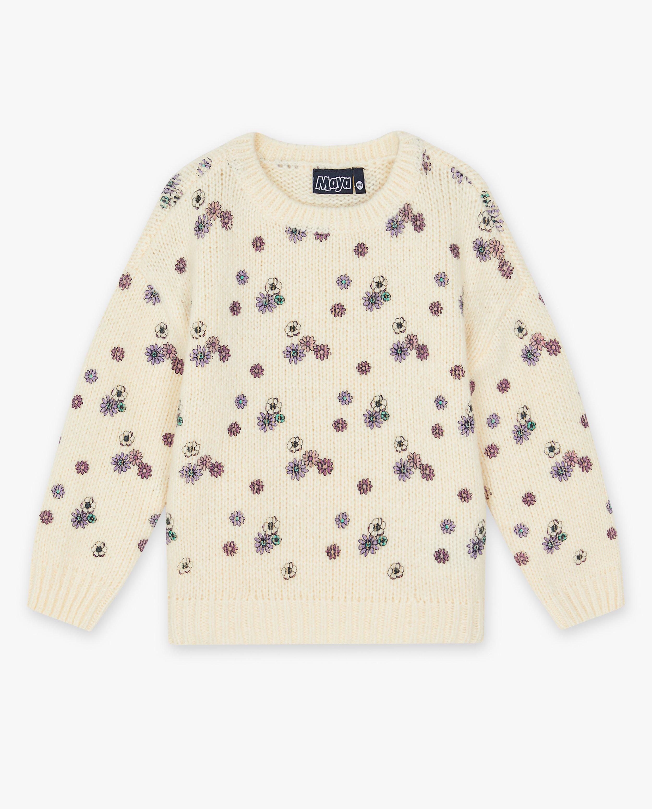 Truien - Offwhite trui met bloemenprint