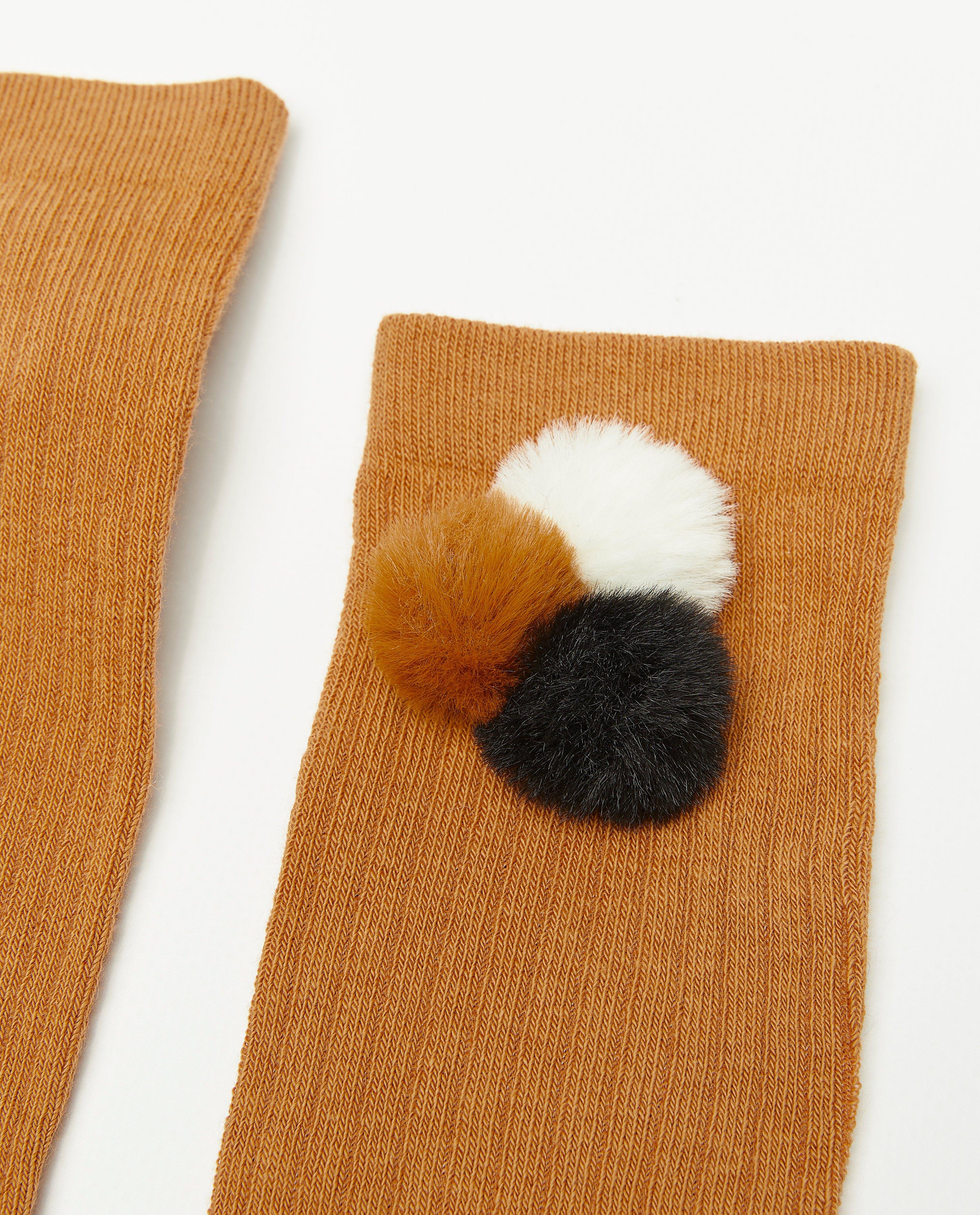 Chaussettes - Mi-bas bruns à pompons