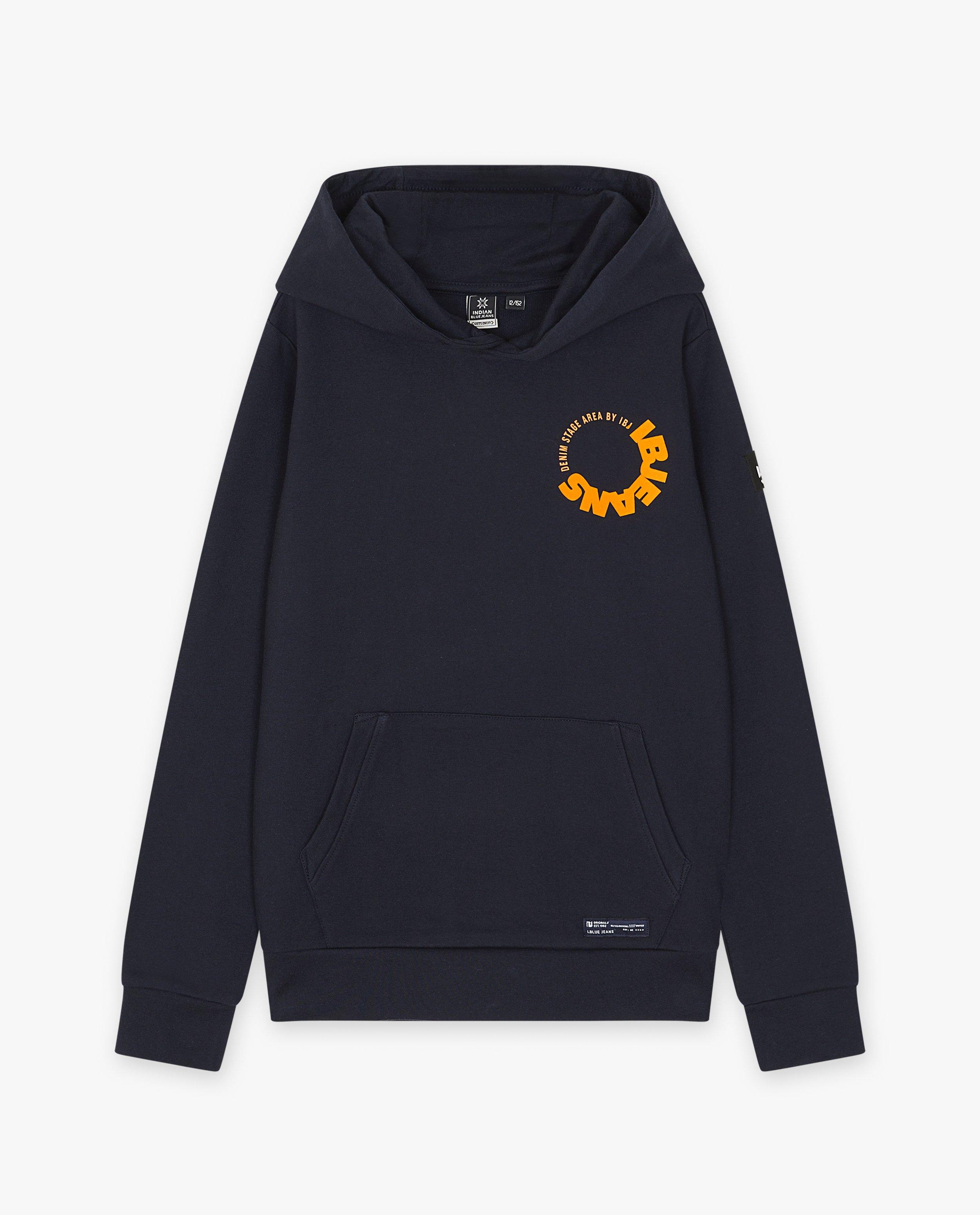 Donkerblauwe hoodie met opschrift - null - Indian Blue Jeans