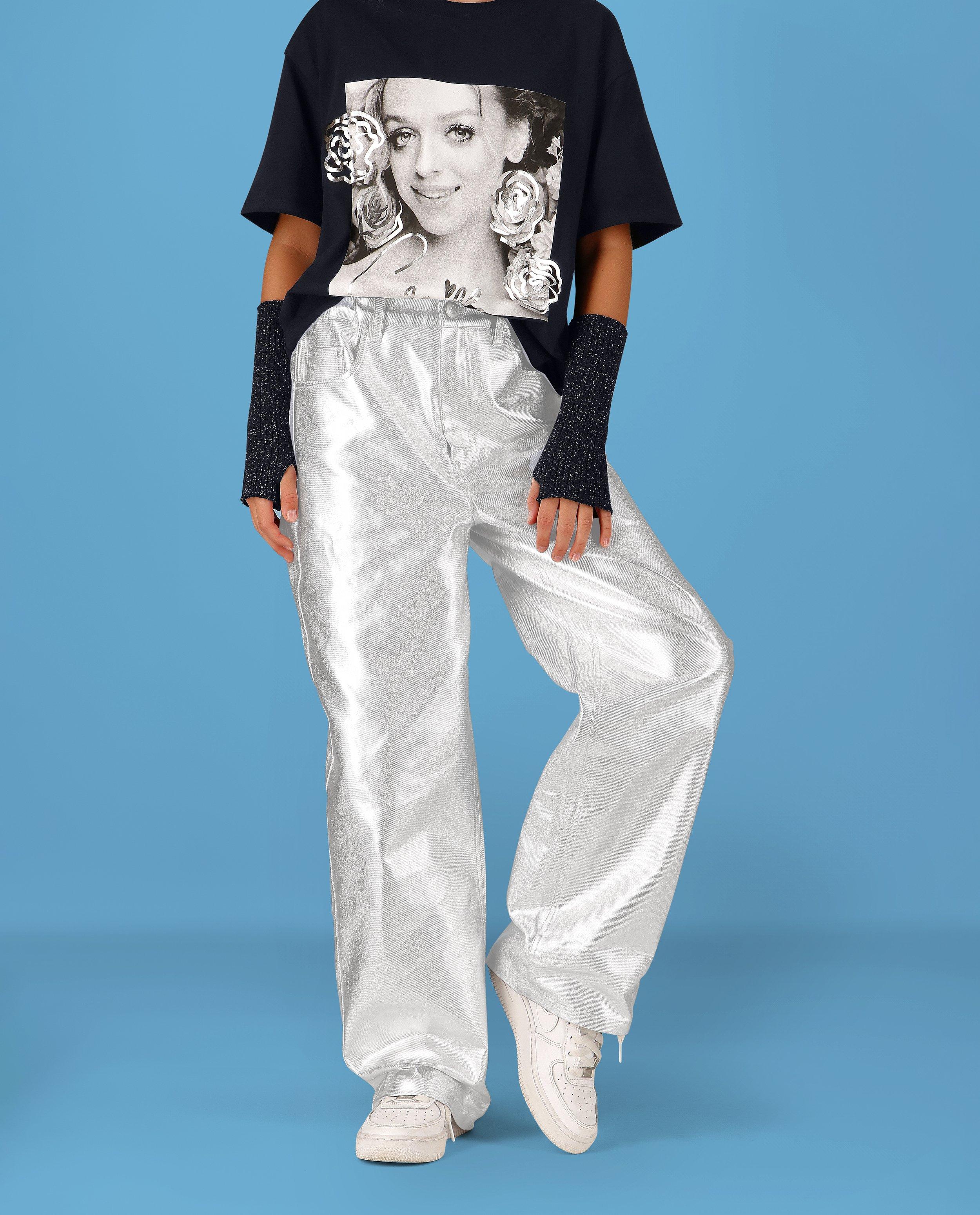 Metallic broek, straight fit, 4-14 jaar - null - CAMILLE
