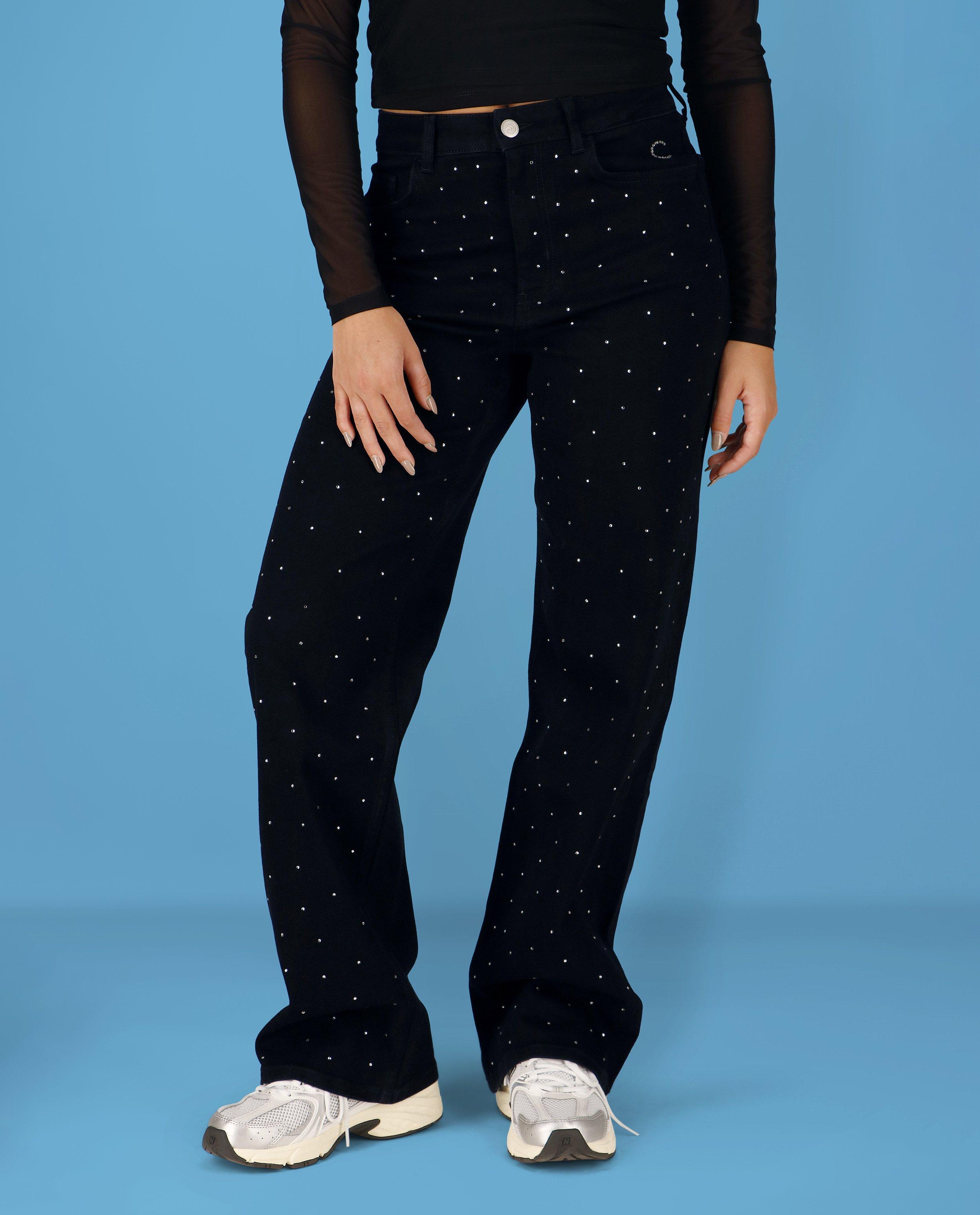 Jeans - Jeans met strass-steentjes, straight fit, XS-XL