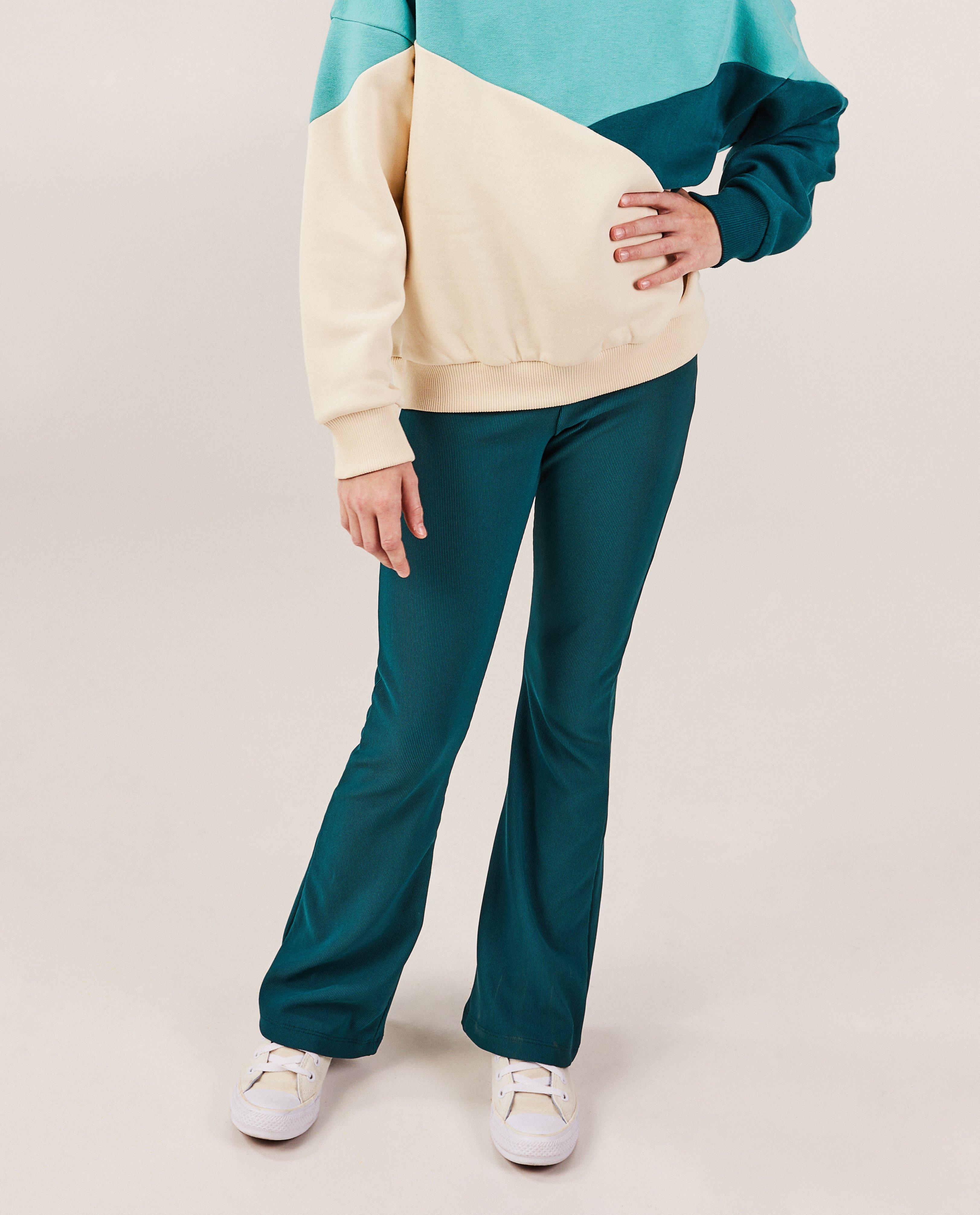 Donkergroene legging met rib, flared fit - null - Fish & Chips