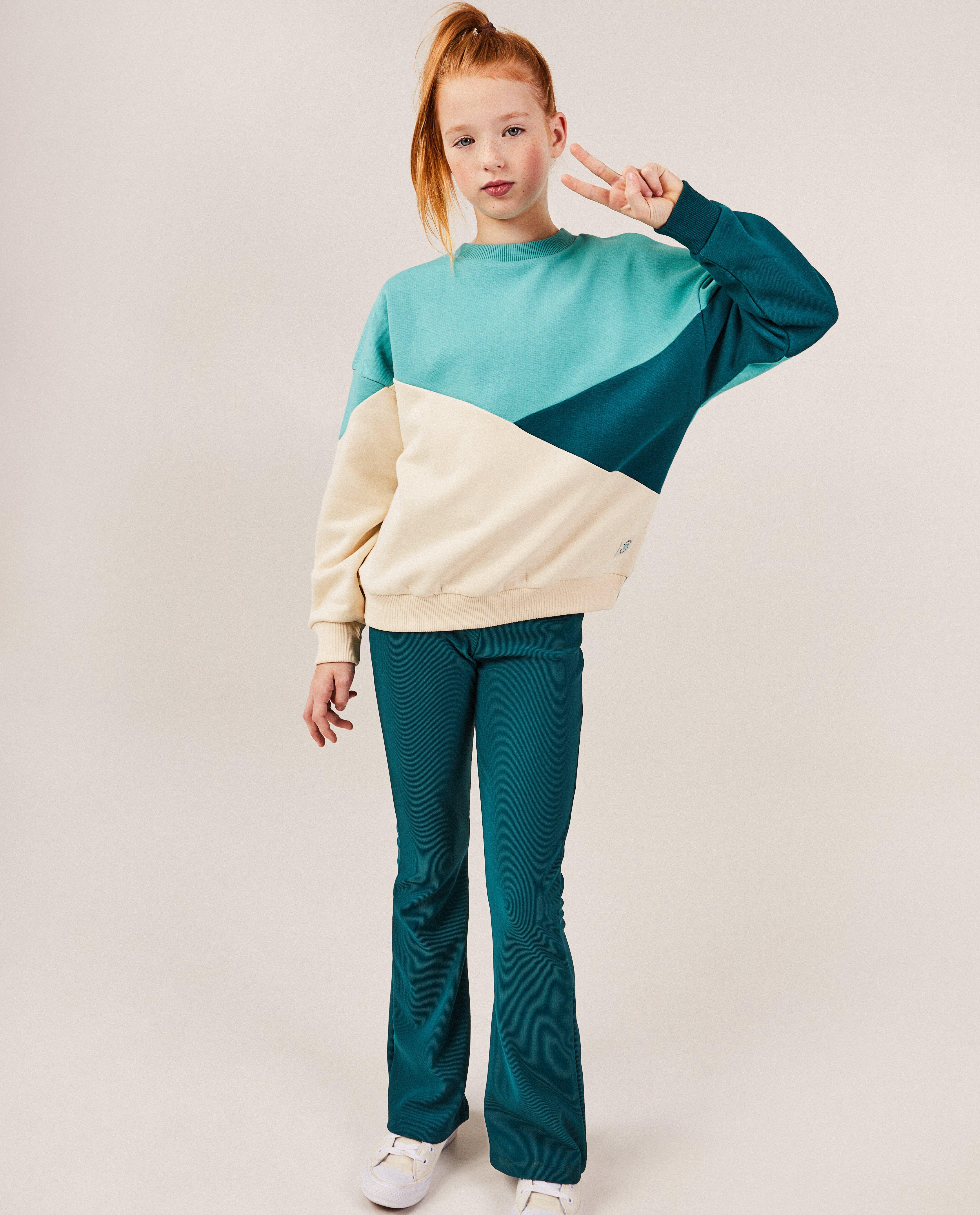 Leggings - Donkergroene legging met rib, flared fit