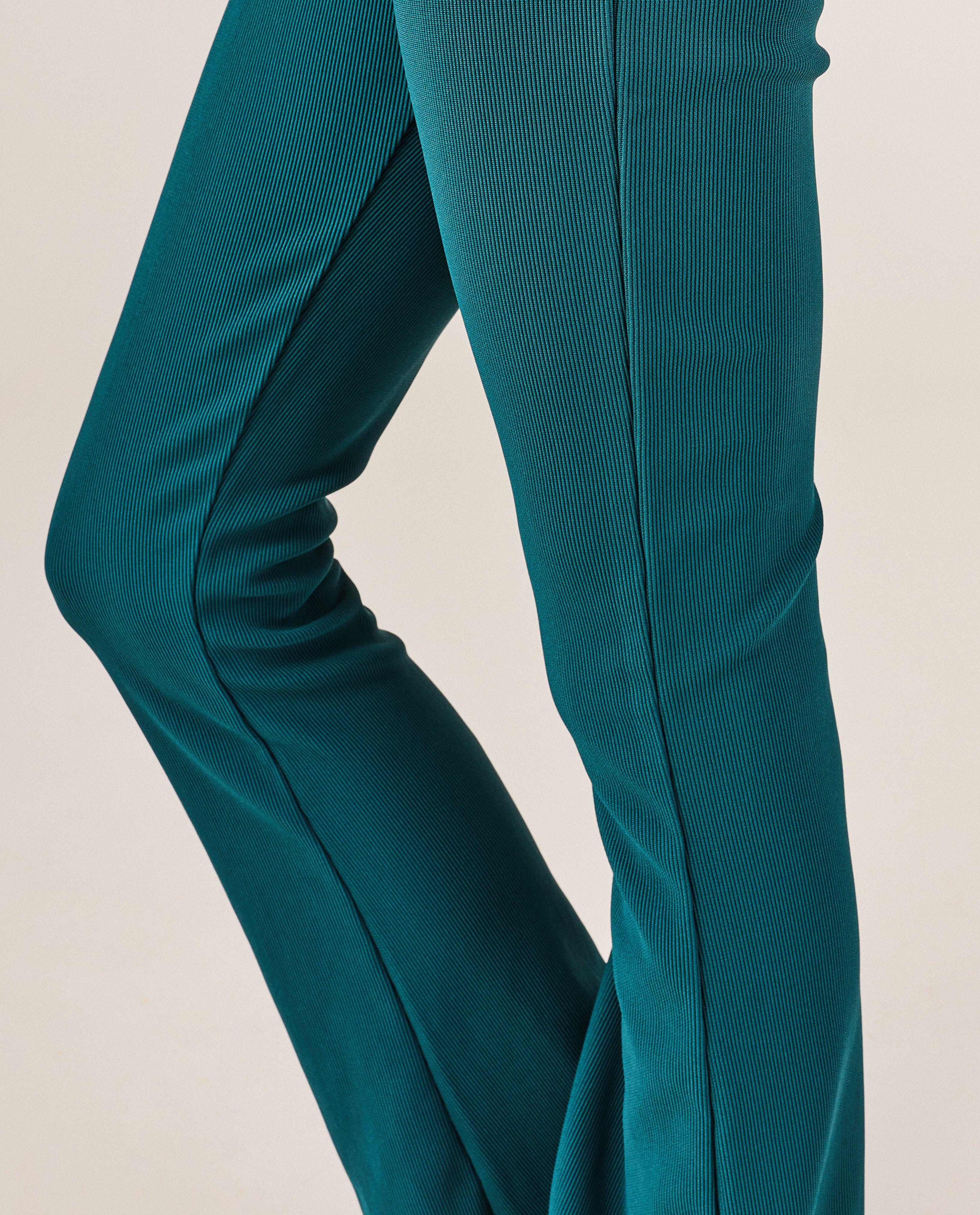 Leggings - Donkergroene legging met rib, flared fit